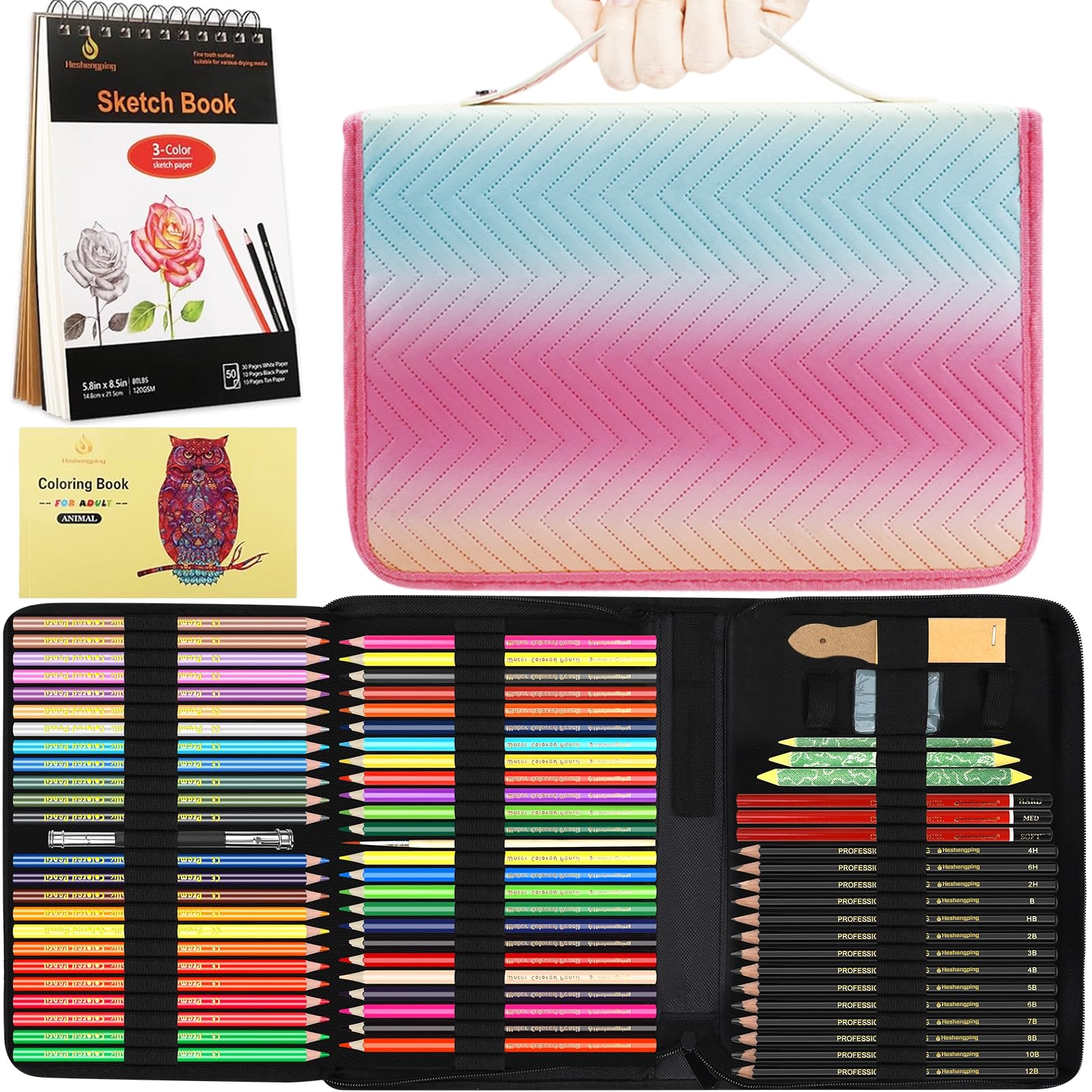 78-Piece Professional Drawing Kit with Sketchbook - Graphite, Charcoal, Watercolor & Metallic Pencils in Portable Case | Complete Art Supplies Set for Artists & Beginners | Perfect for Sketching, Drawing & Gift Giving