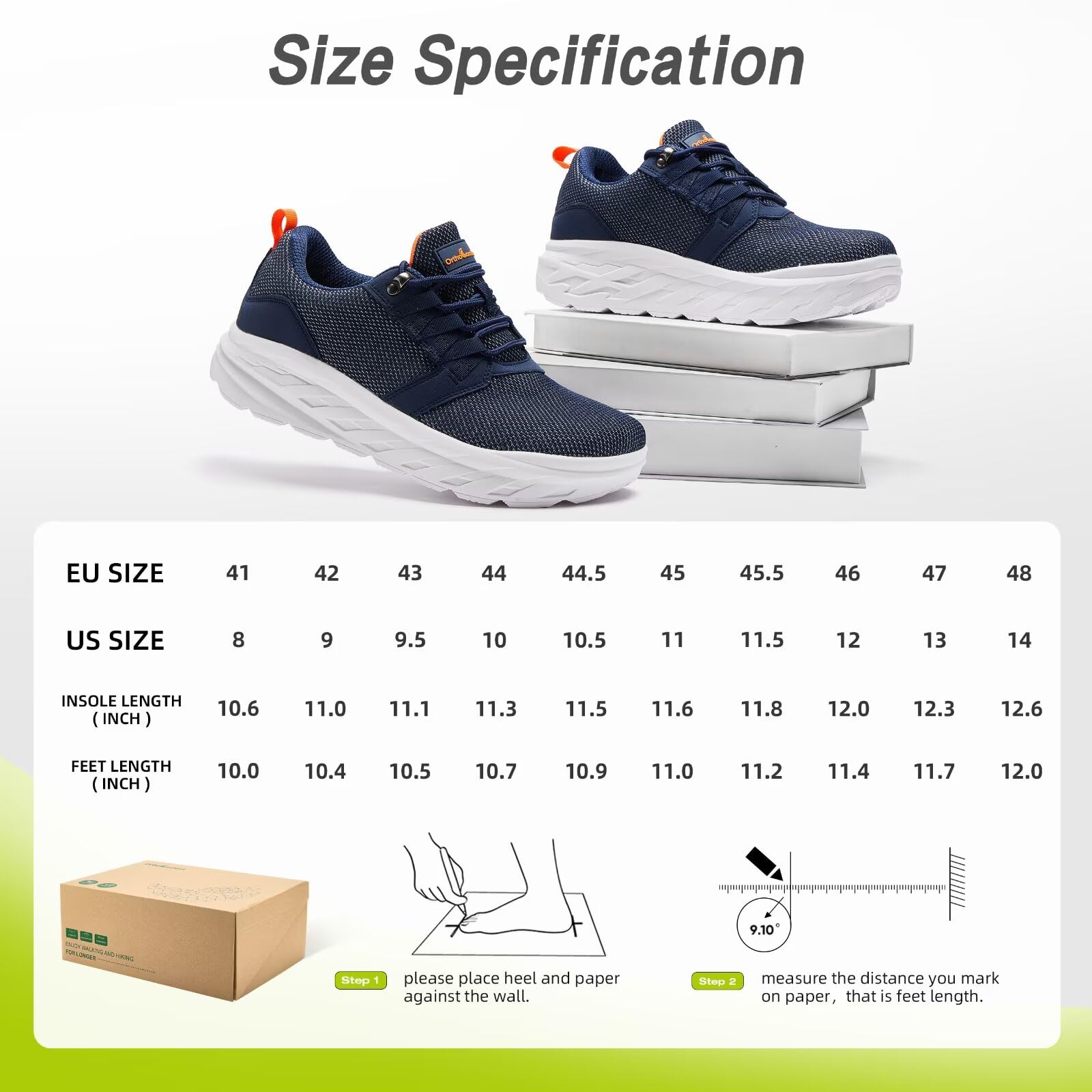 Orthopedic Diabetic Walking Shoes for Men - Wide Width Comfort Sneakers with Arch Support for Plantar Fasciitis, Hammer Toes & Foot Pain Relief - Ideal for Work, Sports, Tennis & Casual Wear