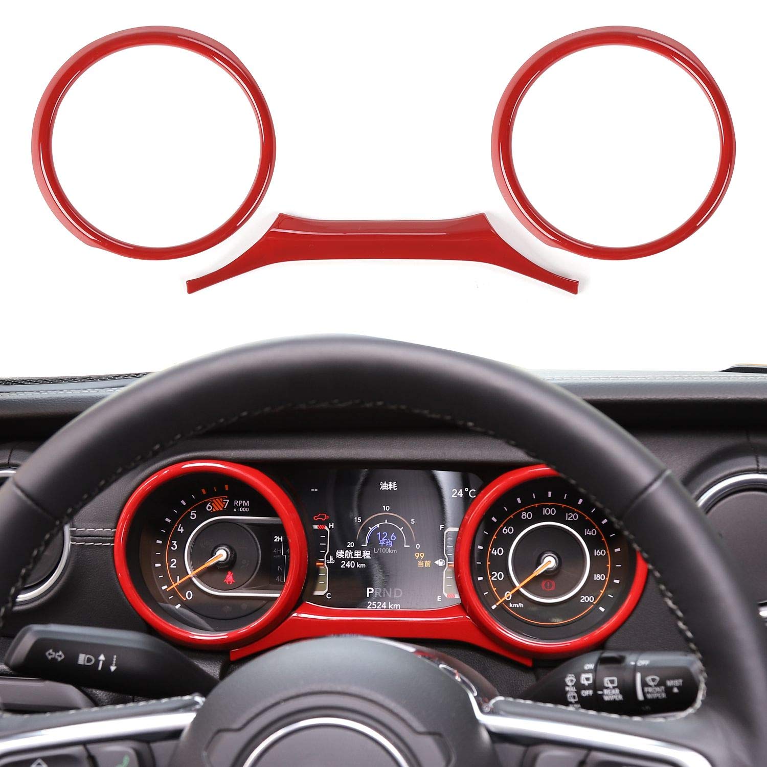 Jeep Wrangler JL JLU & Gladiator JT Dashboard Cluster Panel Gauge Trim Ring Cover (2018-2023) - 3-Piece Red Interior Accessories for Enhanced Style & Protection - Perfect for Off-Roading & Customization
