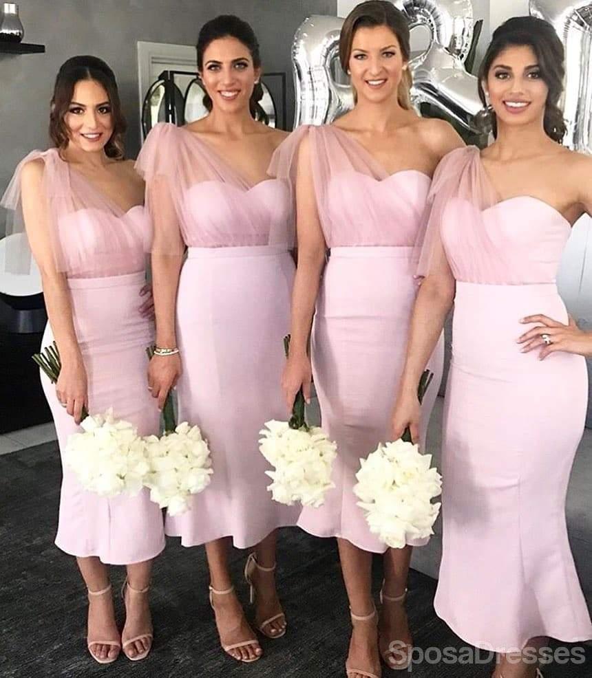 Elegant One Shoulder Pink Mermaid Bridesmaid Dress - Affordable Short Formal Gown for Weddings & Parties (WG654) | Perfect for Beach Weddings, Cocktail Events & Special Occasions