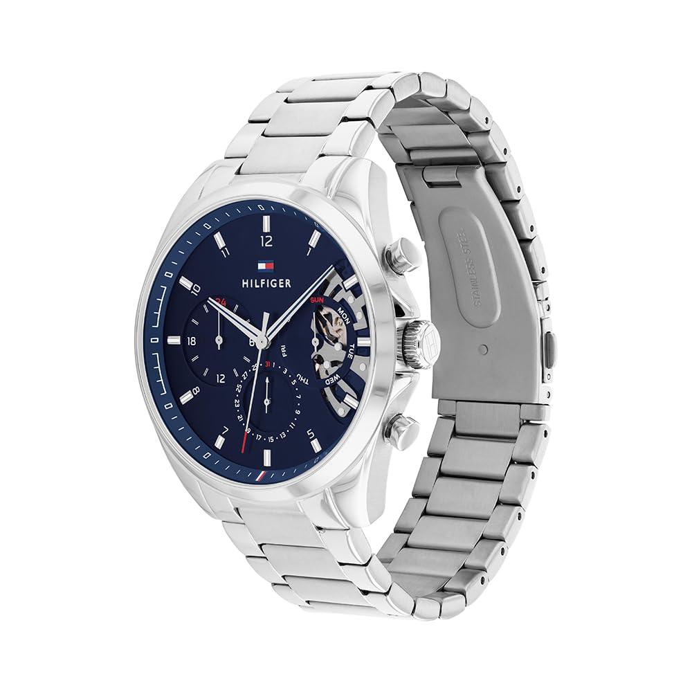 Tommy Hilfiger Men's Analog Multifunction Quartz Watch - Stainless Steel Mesh & Link Bracelet with Leather Strap - Perfect for Business, Casual & Formal Occasions