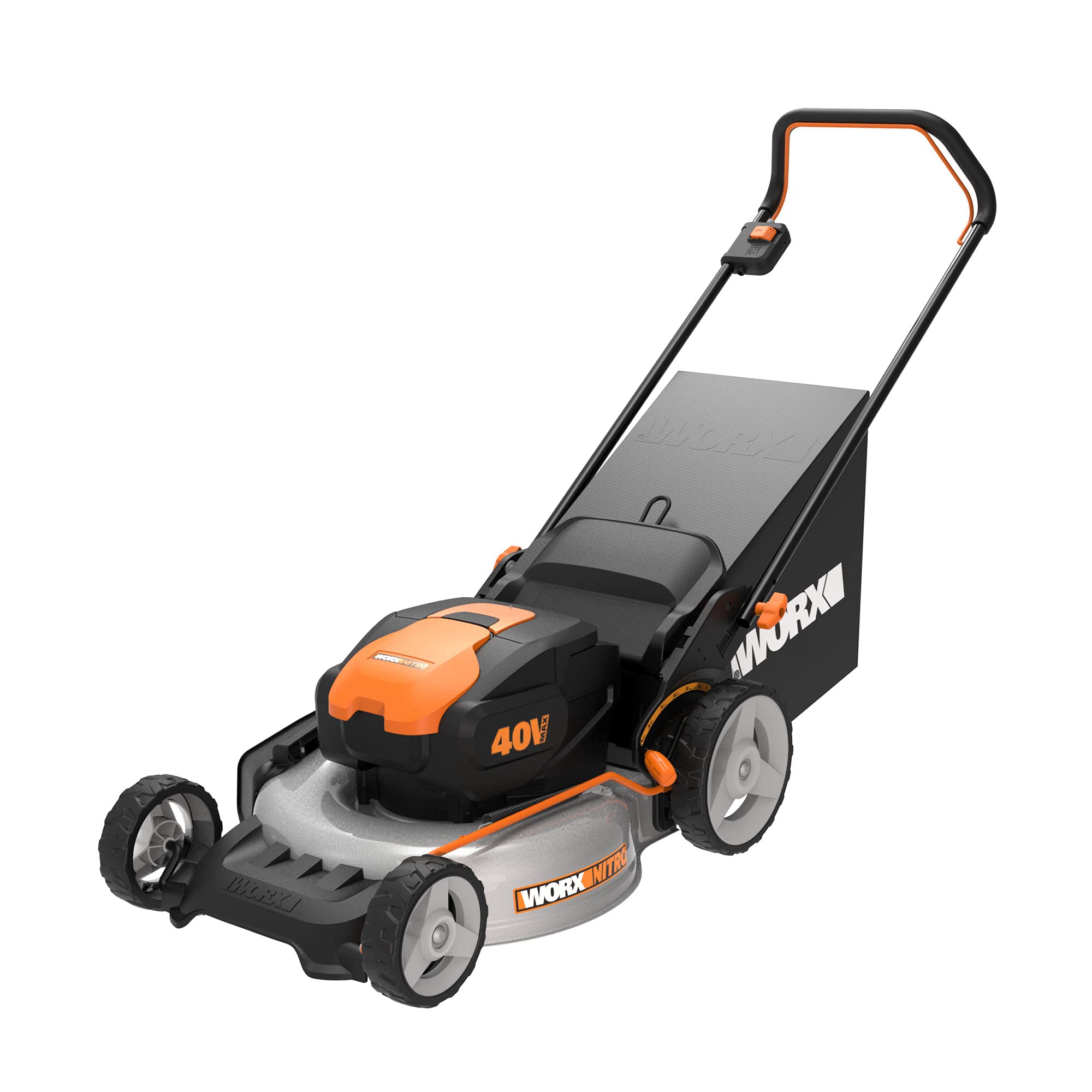 WORX WG751.3 40V Cordless Lawn Mower with 2x 4.0Ah Batteries - 20 Inch Cutting Width, Power Share Compatible (Black/Orange) - Perfect for Medium to Large Yards, Landscaping & Professional Lawn Care
