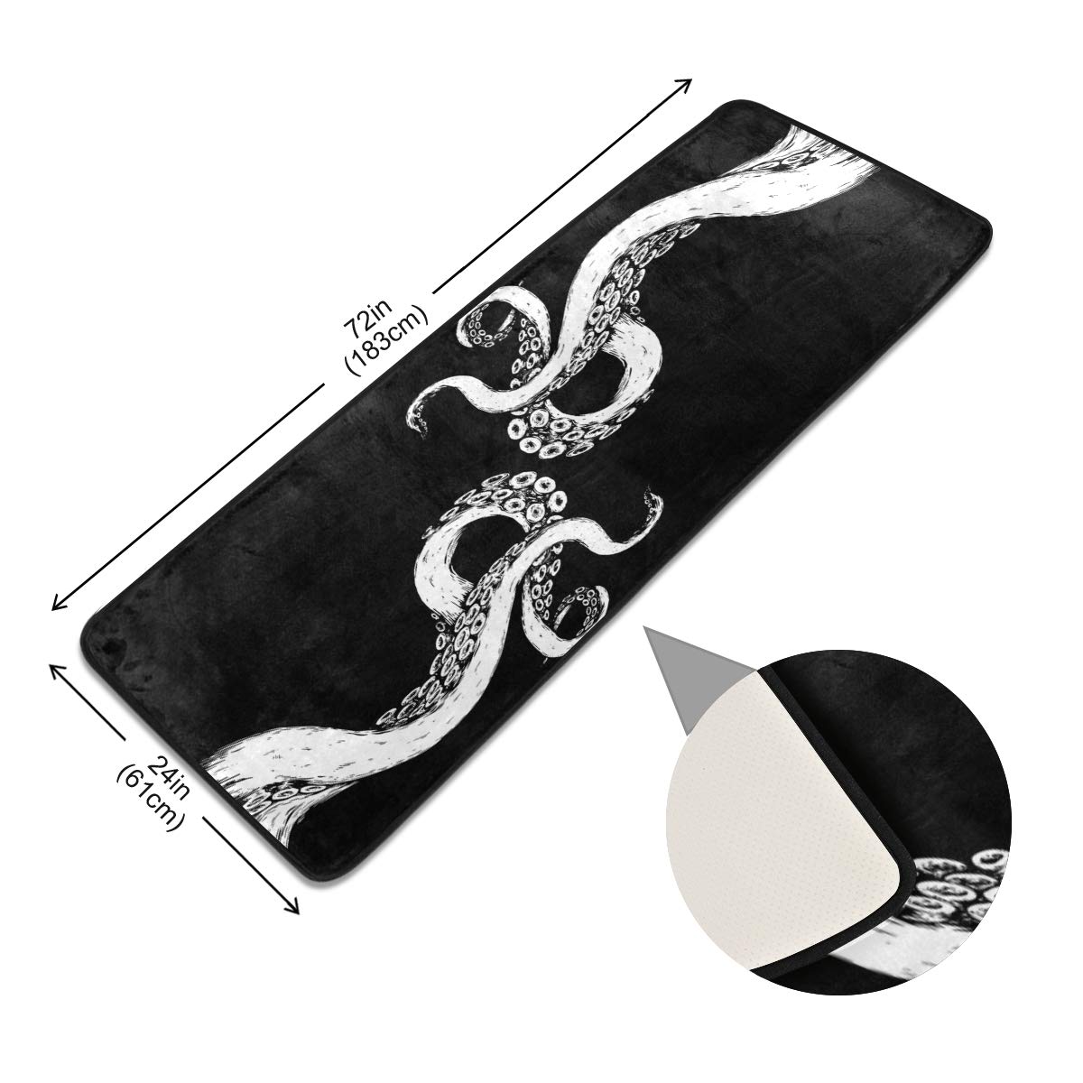 ALAZA Ocean Octopus Kraken Black Collection Area Rug - 2' x 6' Non-Slip Floor Mat for Living Room, Bedroom, Kitchen - Perfect for Home Decor, Kids Play Area & Coastal Theme Spaces
