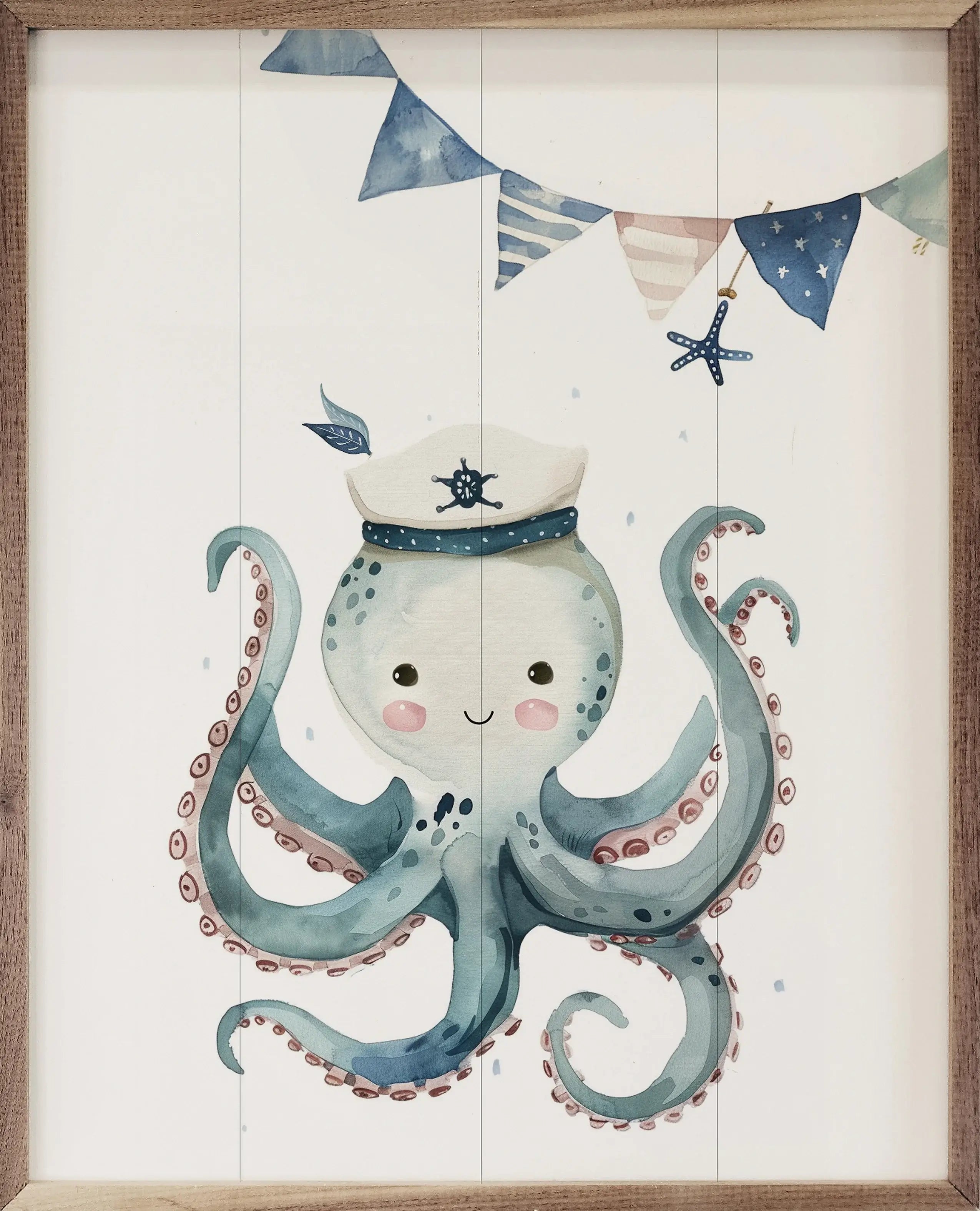 Adorable Sailor Wood Framed Wall Art Print - Nautical Decor for Bedroom, Living Room & Office - Perfect Coastal Home Decor Gift