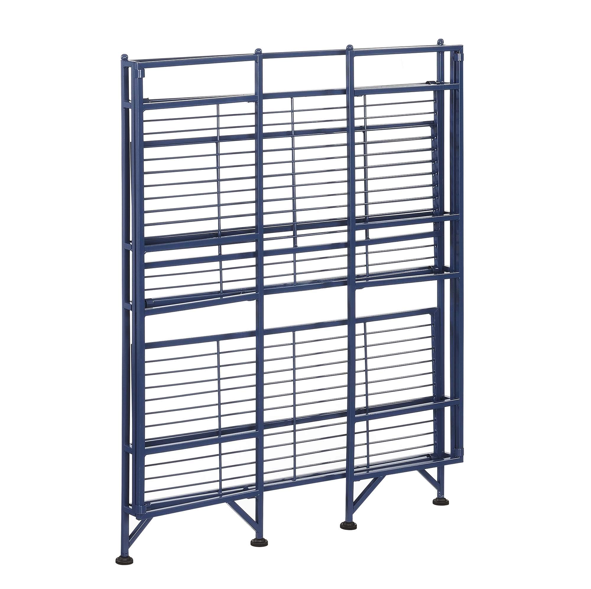 3-Tier Wide Folding Metal Storage Shelves - Space Saving Closet Organizer for Office, Laundry, Bedroom, Garage | Heavy Duty Cobalt Blue Shelving Unit | Perfect for Small Spaces & Home Organization