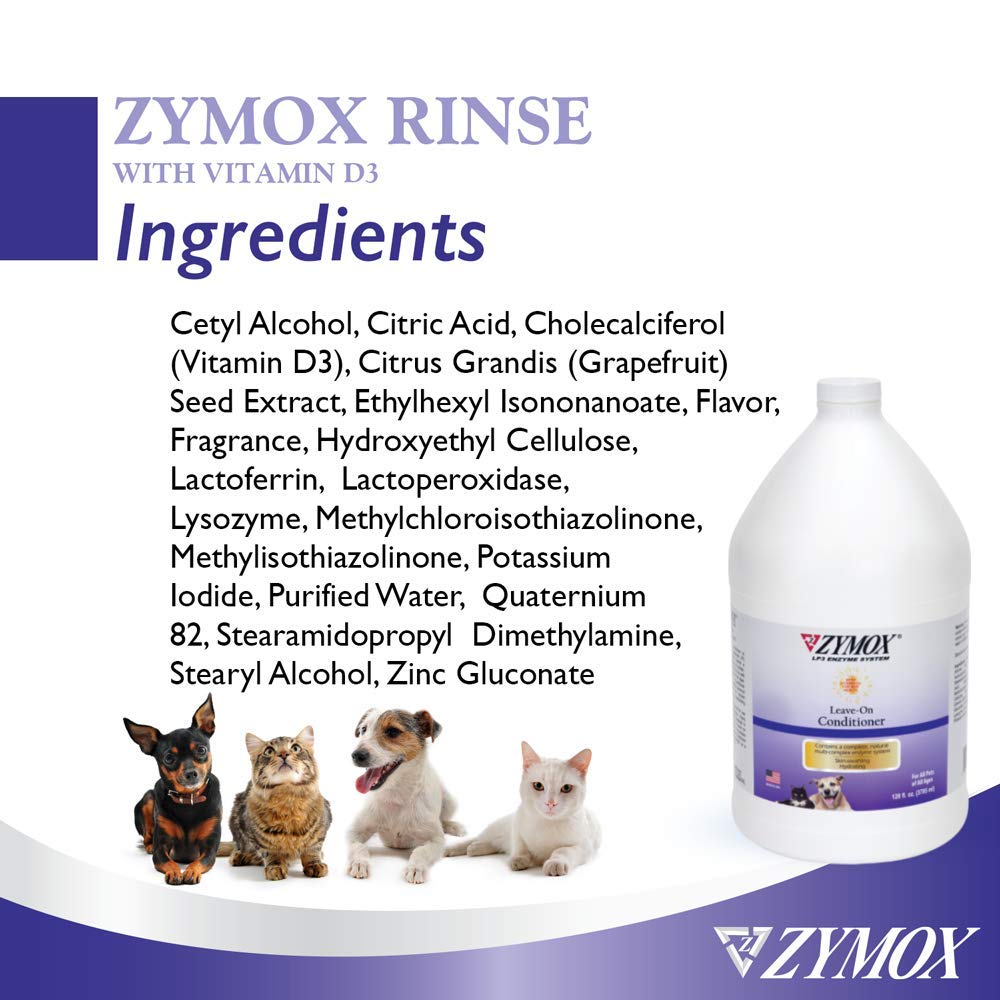 ZYMOX Leave-in Conditioner with Vitamin D3 for Cats & Dogs - 1 Gallon | Hydrating Pet Coat Treatment for Dry Skin & Itch Relief | Perfect for Grooming, Bathing & Daily Fur Care