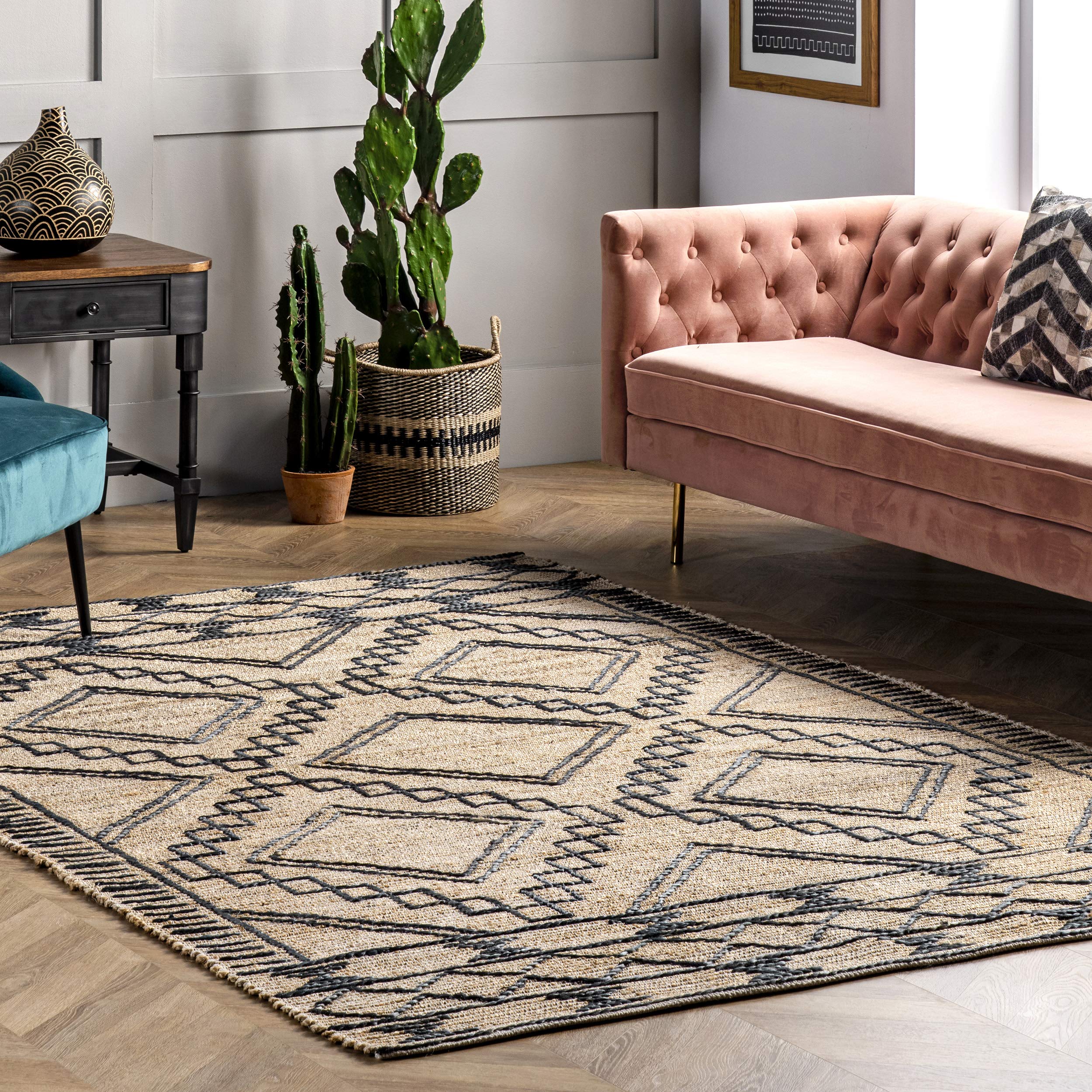 nuLOOM Ines Hand Woven Tribal Moroccan Jute Area Rug 6' x 9' Natural - Boho Chic Living Room Decor, Bedroom Accent Rug for Cozy Home Style