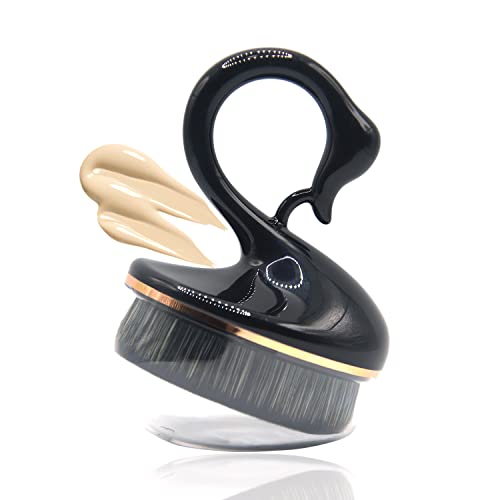 Premium Kabuki Makeup Brush - Flat Top Foundation Brush for Cream, Liquid & Powder Cosmetics | Professional Blending & Flawless Finish | Perfect for Everyday Makeup & Professional Use (Black)