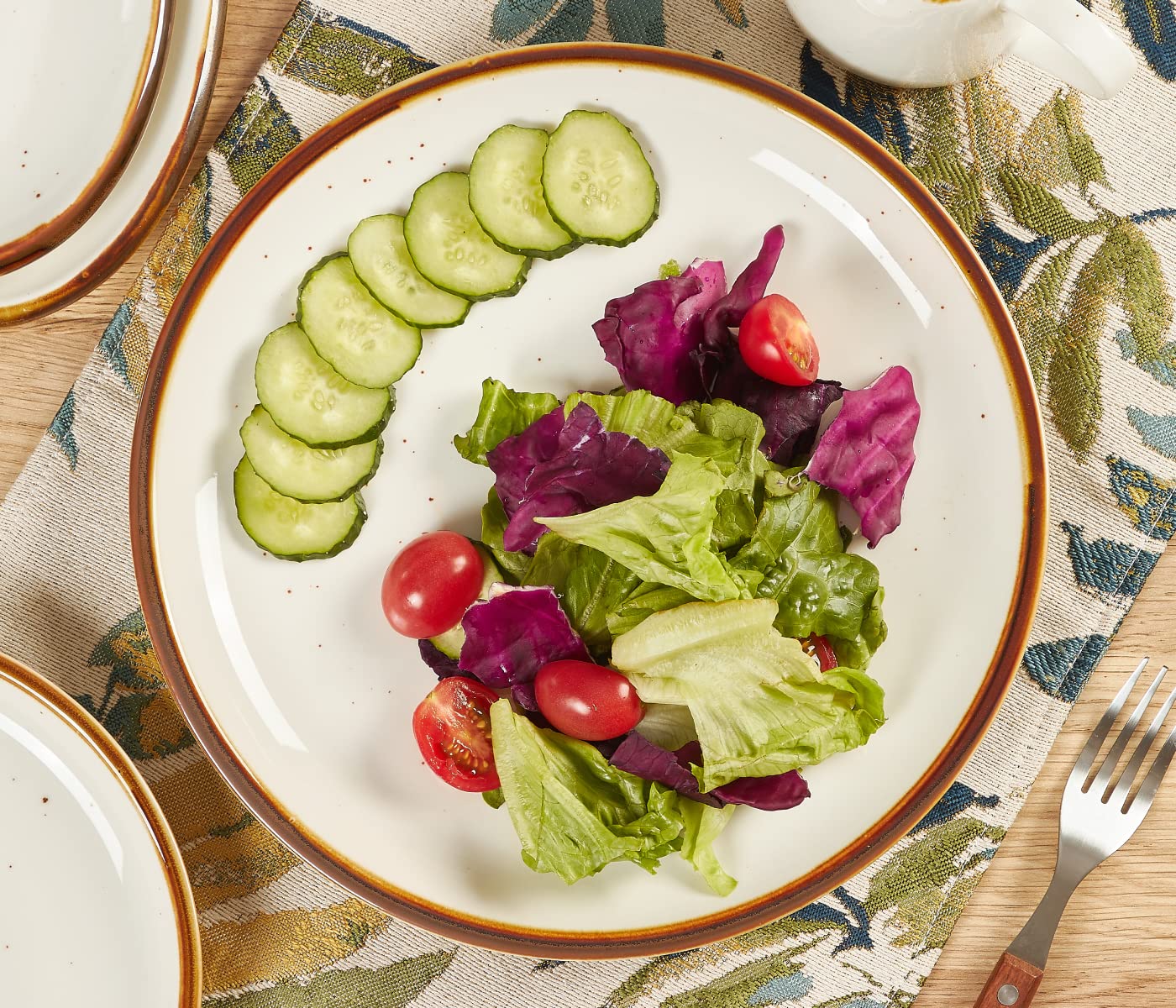 ONEMORE 6-Piece 8.5 Inch Ceramic Dinner Plates Set - Appetizer, Salad & Dessert Plates | Oven, Microwave & Dishwasher Safe Porcelain Dishes | Rustic Kitchen Tableware in Cream White | Perfect for Family Dinners, Parties & Restaurant Use
