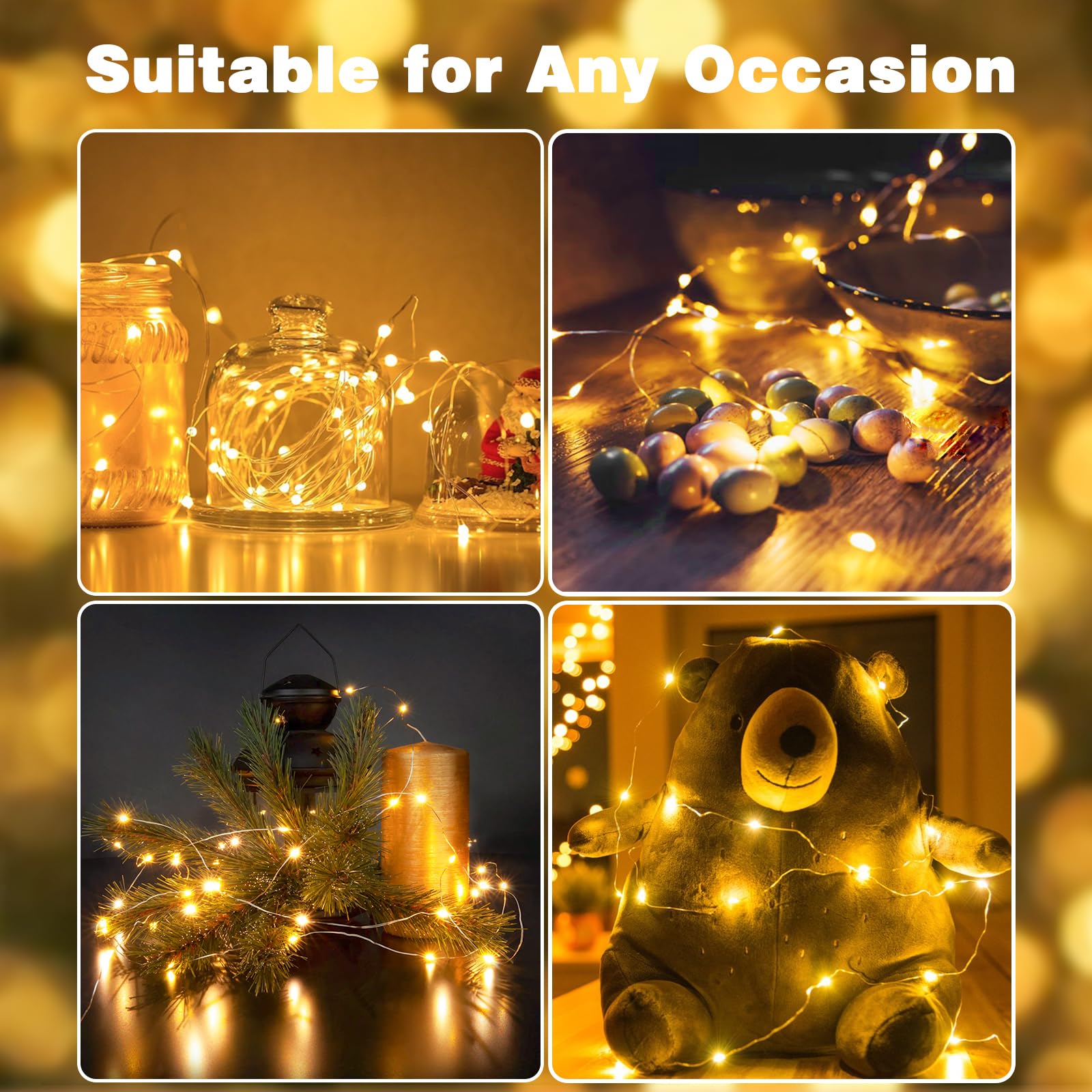2 Pack Fairy Lights Battery Operated with Remote Control Timer - 33ft LED String Lights for Indoor Outdoor Decor, 8 Lighting Modes - Perfect for Christmas, Wedding, Birthday Party, Bedroom, Garden & Patio Lighting (Warm White)