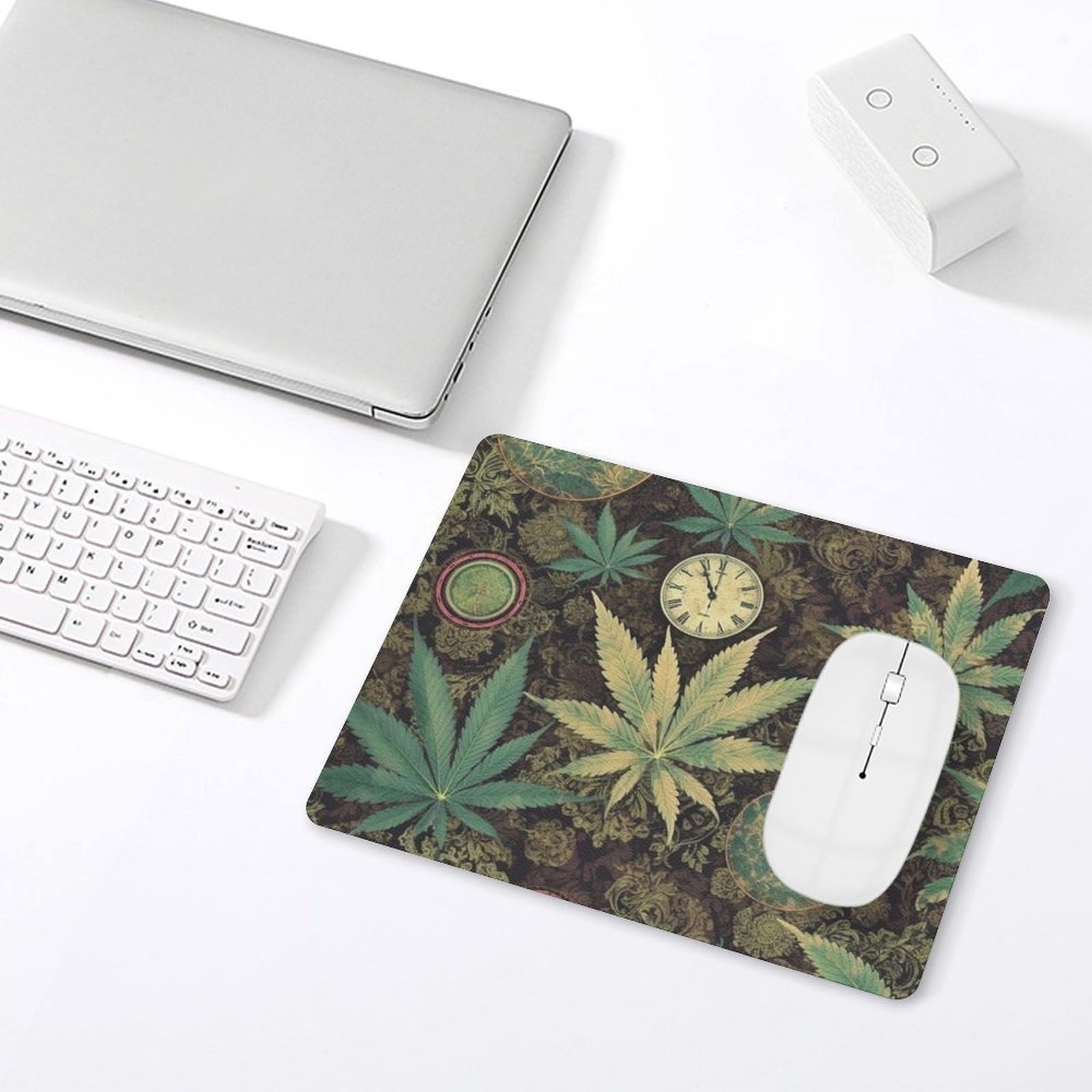 Personalized Leather Anti-Slip Mouse Pad with Puff in Time Weed Design - Perfect for Gaming, Office & Home Use