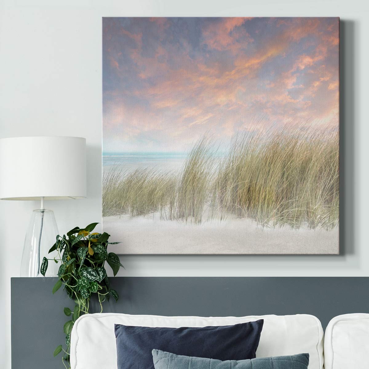 Premium Gallery Wrapped Canvas Wall Art - Abstract Ocean Beach Landscape Painting - Modern Square Artwork for Home & Office Decor - Ready to Hang - Perfect for Living Room, Bedroom or Workspace