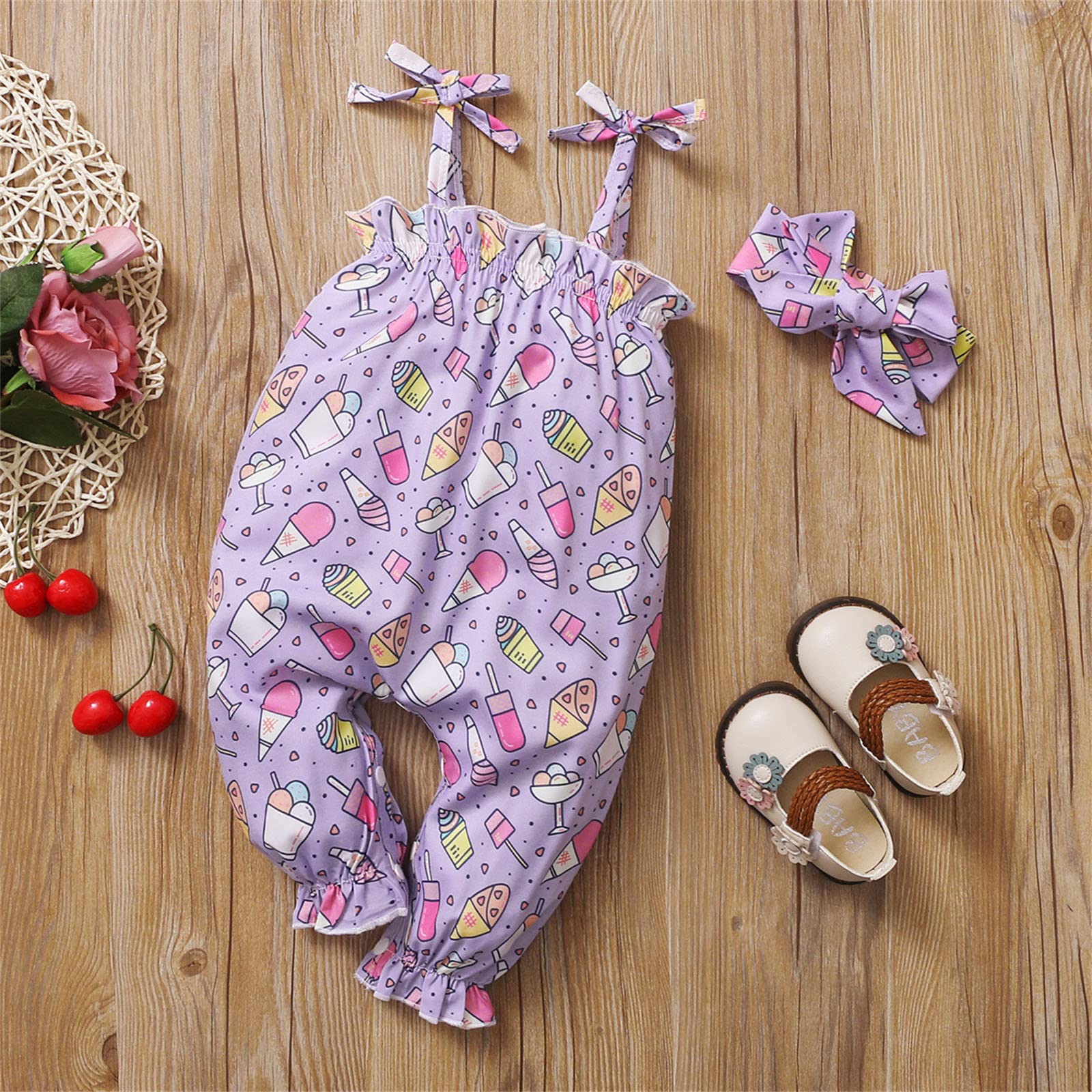 Boys & Girls Summer Romper Jumpsuit - Toddler Strawberry Print Cotton Sleeveless Outfit with Hairband | Playtime, Beachwear & Casual Wear