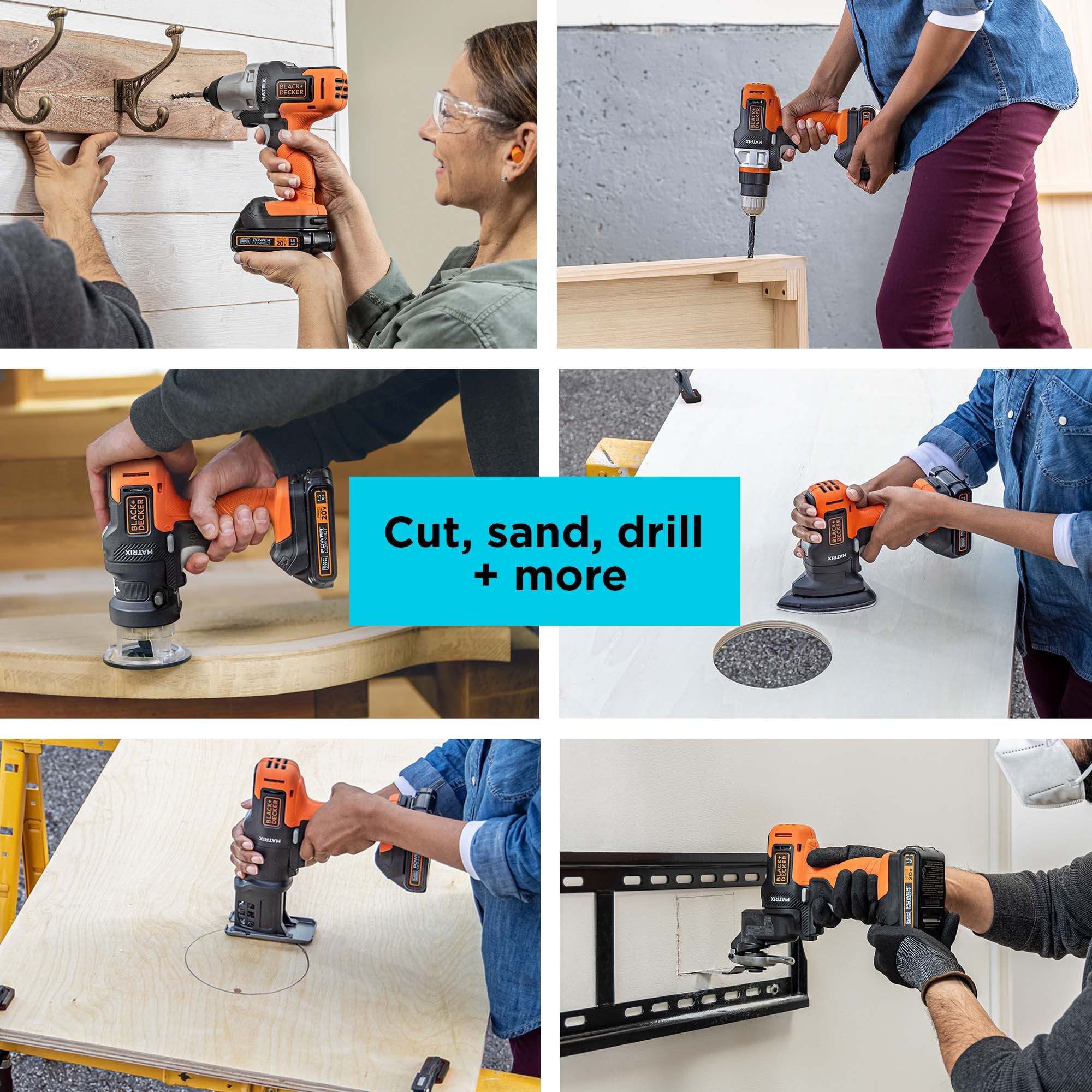 BLACK+DECKER MATRIX 20V MAX Cordless Power Tool Kit with Drill, 8 Attachments & Storage Case (BDCDMT1208KITC1) - Perfect for DIY Home Improvement, Woodworking, and Professional Construction Projects