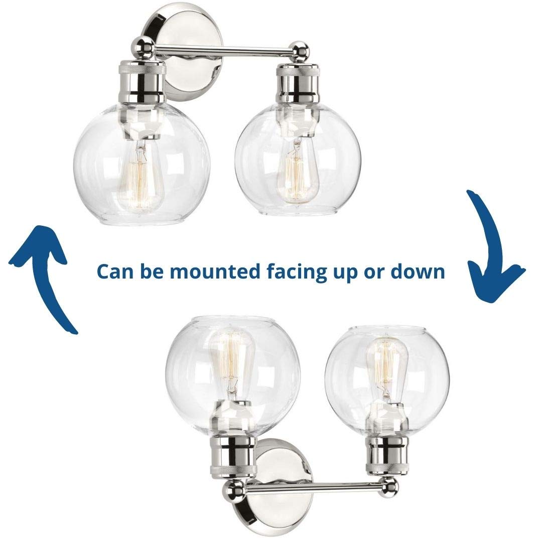 Hansford Collection 2-Light Clear Glass Coastal Bathroom Vanity Light Fixture in Polished Nickel - Perfect for Beach House, Coastal Style Bathroom or Nautical Themed Decor