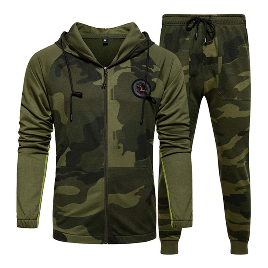 Men's Casual Tracksuit 2-Piece Set - Long Sleeve Hooded Running Jogging Athletic Sportswear for Gym, Workout & Outdoor Activities