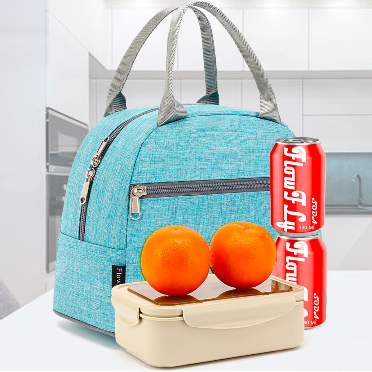 FlowFly Insulated Lunch Cooler Bag for Women & Men - Reusable Tote Lunch Organizer with Handle, Leakproof & Thermal, Perfect for Work, School, Picnics - Sea Blue