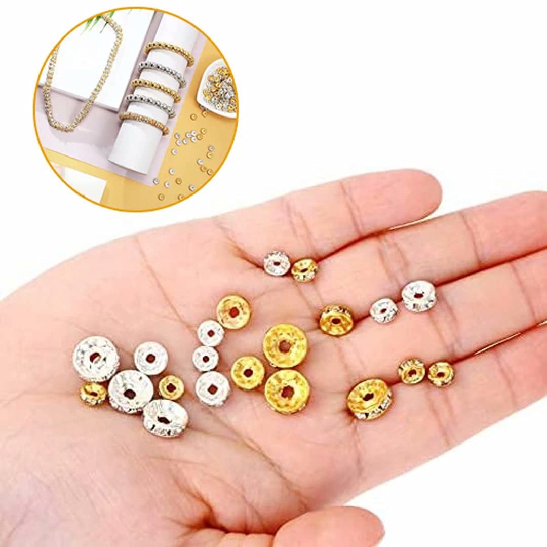 1000 Pack Round Rondelle Spacer Beads - 3 Sizes Crystal Rhinestone Loose Beads for DIY Jewelry Making - Perfect for Earrings, Necklaces, Bracelets & Craft Projects - Ideal for Wedding, Party & Gift Accessories