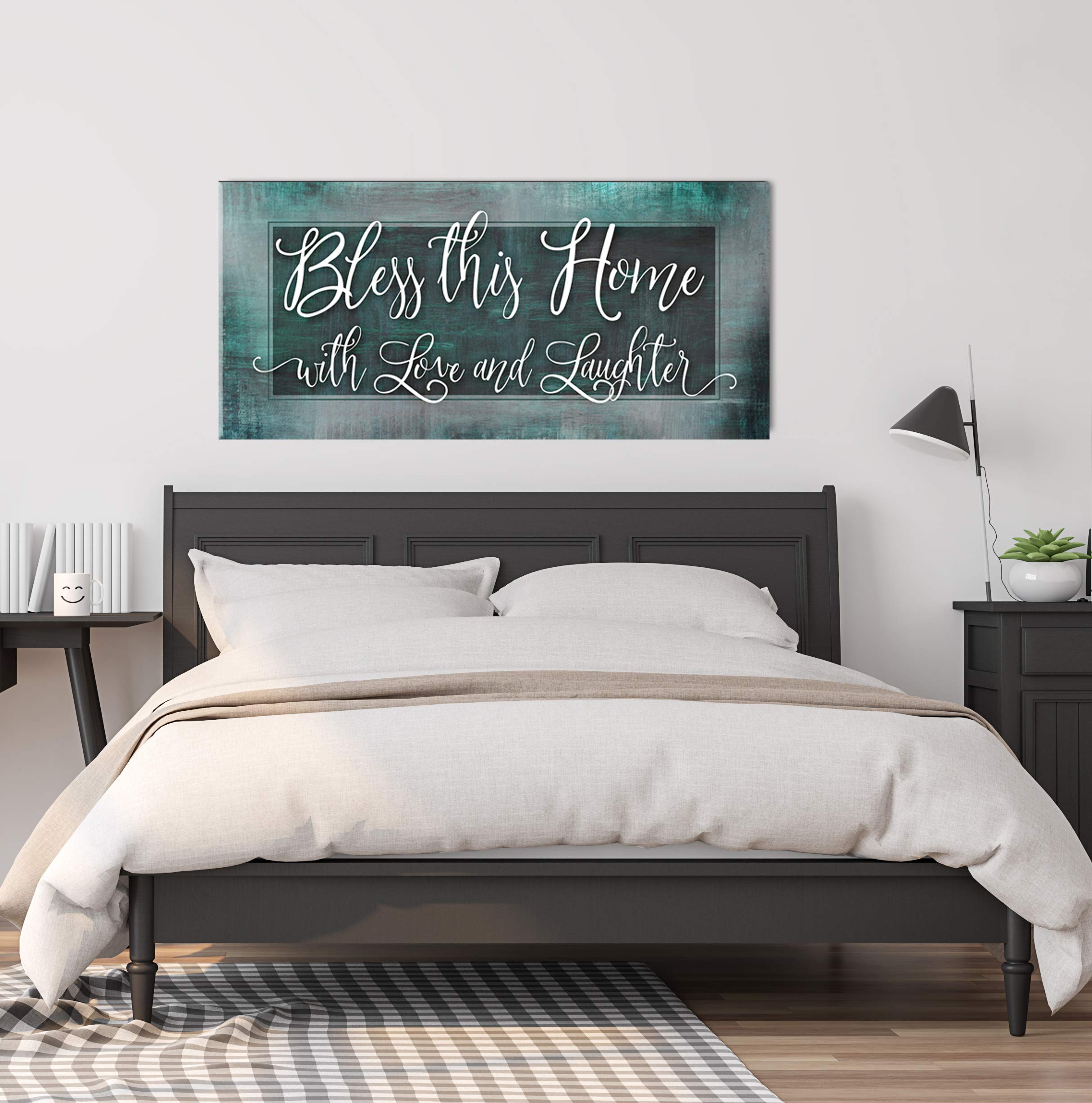 Bless This Home With Love - Religious Wall Decor for Housewarming Gifts, Rustic Home Decoration for Living Room, Blessed Sign (Teal, 60x27 inches) - Perfect for Farmhouse, Christian Homes & Cozy Spaces