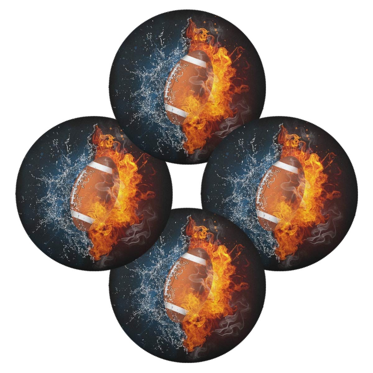 MCHIVER American Football Themed Placemats Set - 15.4 Inch Waterproof & Heat-Resistant Dining Table Mats for Holiday Decor, Game Day Parties, and Home Kitchen Use