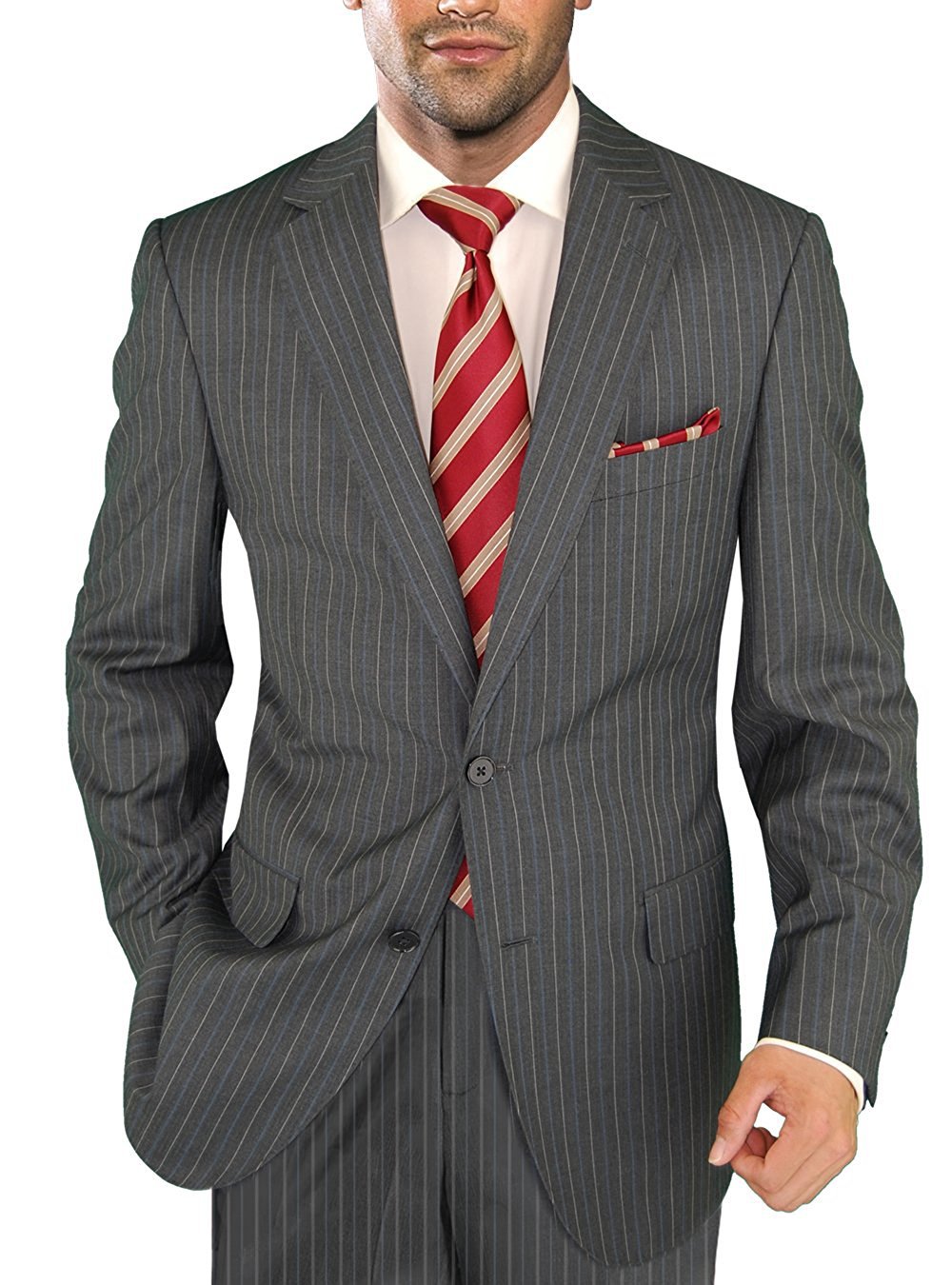 Salvatore Exte Men's Slim Fit Two Button 2-Piece Suit Set with Jacket & Flat Front Pants - Professional Business Attire for Weddings, Interviews, and Formal Events