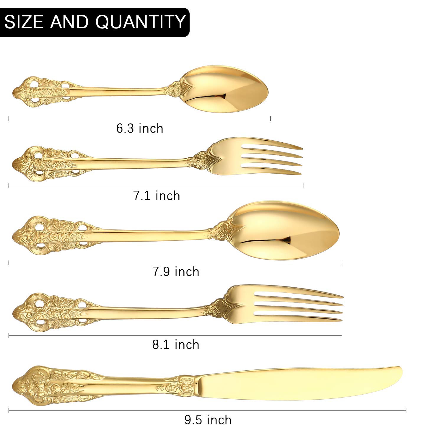 Premium 5-Piece Gold Flatware Set - 18/10 Heavy Duty Stainless Steel Cutlery (Knife, Fork, Spoon) - Mirror Polished & Dishwasher Safe - Elegant Dining Utensils for Everyday Meals, Dinner Parties & Wedding Gifts