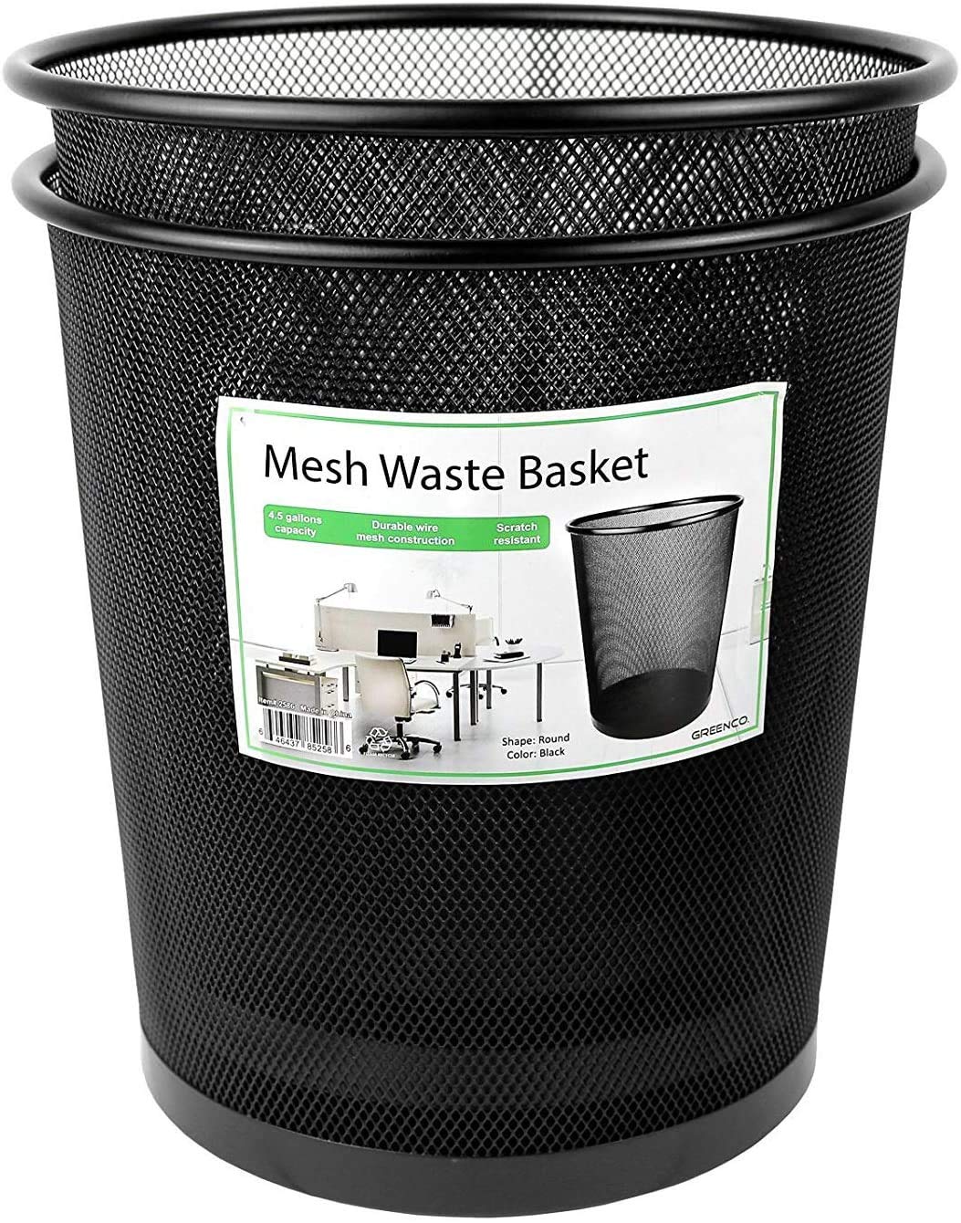 Greenco 4.5 Gallon Small Trash Cans 2-Pack - Black Mesh Round Waste Baskets for Home & Office | Lightweight & Sturdy Under Desk Garbage Bin | Perfect for Kitchen, Bedroom, Dorm, Office, Recycling | Compact Space-Saving Solution