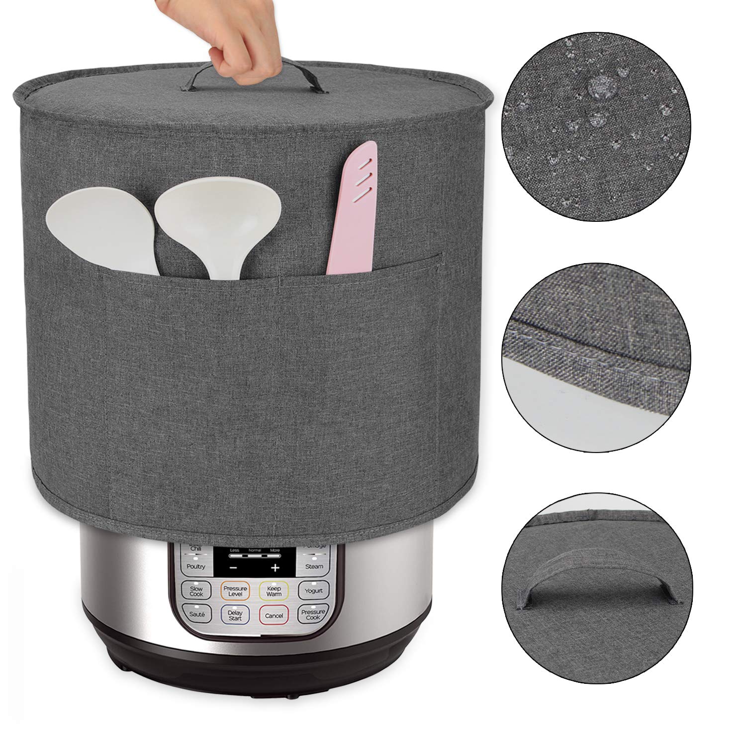 Luxja 8 Quart Instant Pot Dust Cover - Gray Cloth Cover with Storage Pockets for Instant Pot & Accessories | Perfect for Kitchen Storage & Countertop Protection