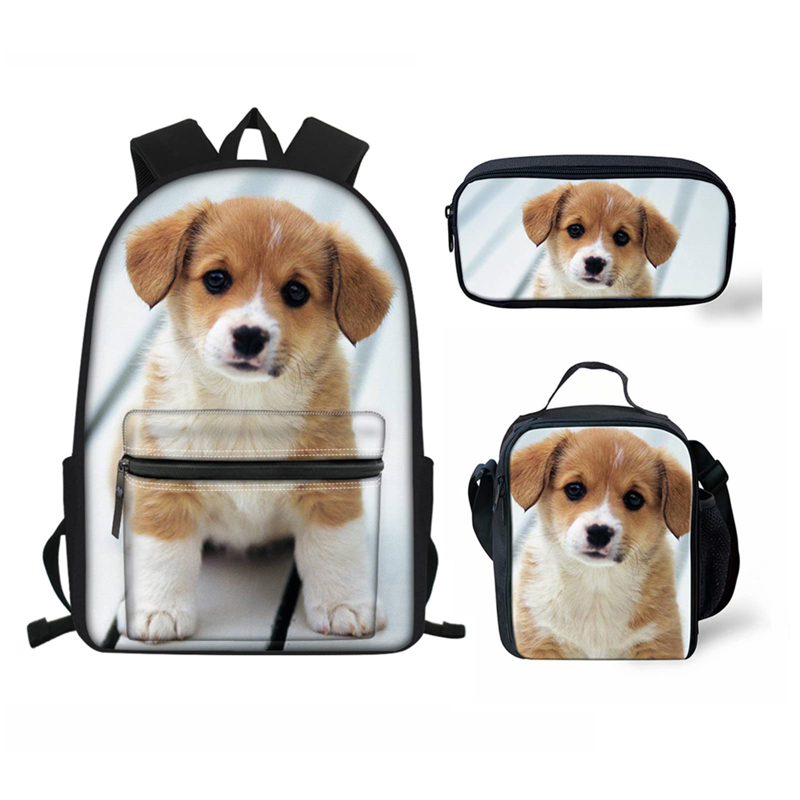**Pensura Boys Backpack Set for Elementary School - Cute Puppy Print Book Bag, Insulated Lunch Tote & Pencil Case (3-Pack) - Perfect for School, Travel & Daily Use**