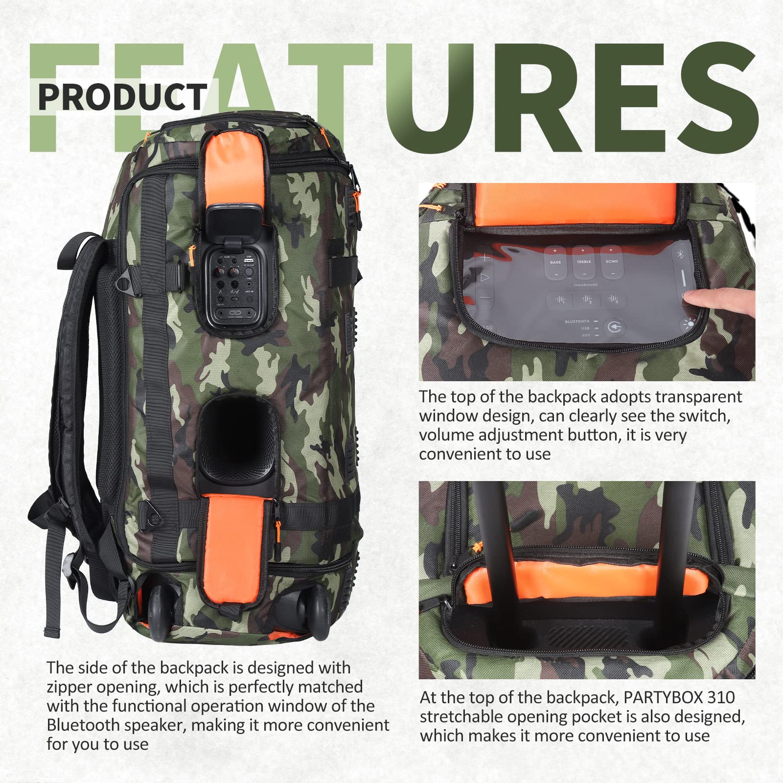 JBL Partybox 310 Speaker Backpack - Portable Travel Storage Case for JBL Partybox Bluetooth Speaker (Camouflage Design) | Perfect for Outdoor Parties, Camping & Music Events