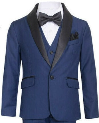 Navy Blue Boys Shawl Collar Tuxedo Suit - Formal Wear for Weddings, Parties & Special Occasions