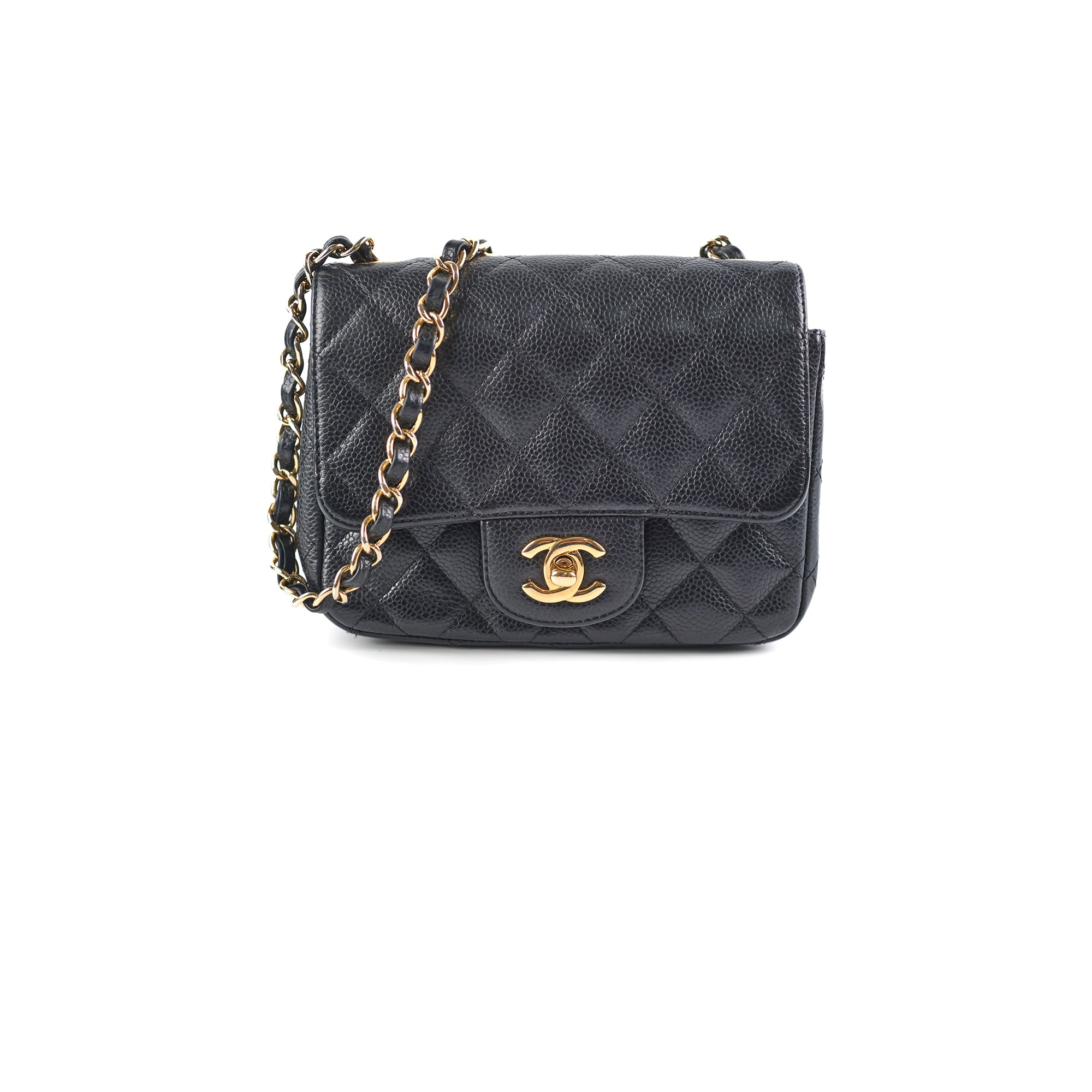 Chanel Mini Square Caviar Leather Crossbody Bag with Gold Hardware in Black - Perfect for Evening Events & Luxury Fashion Accessories