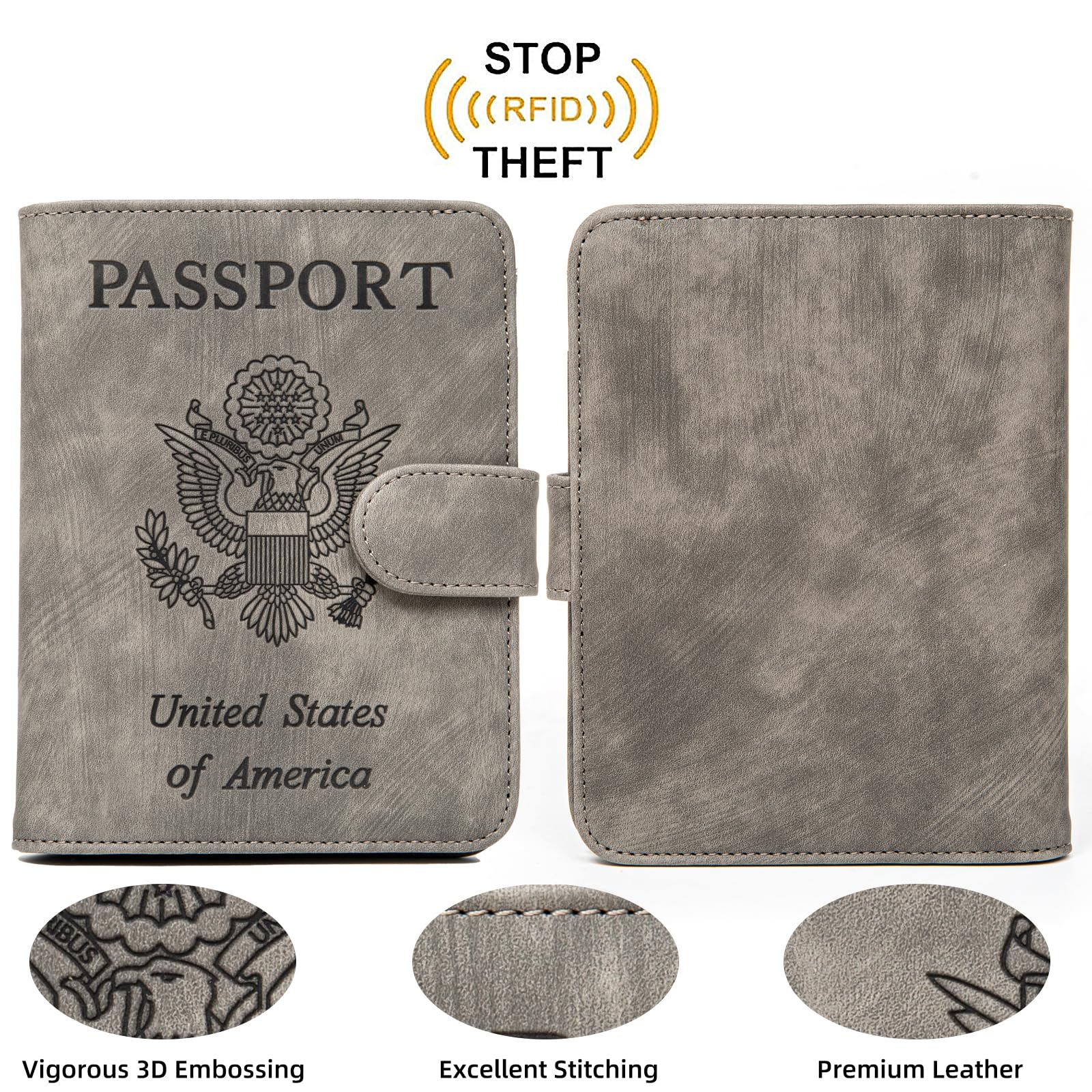 Premium RFID Blocking Passport Holder for Travel - Secure Passport Cover Wallet for Women & Men (Grey) - Ideal for International Trips, Airports & Business Travel - WT002