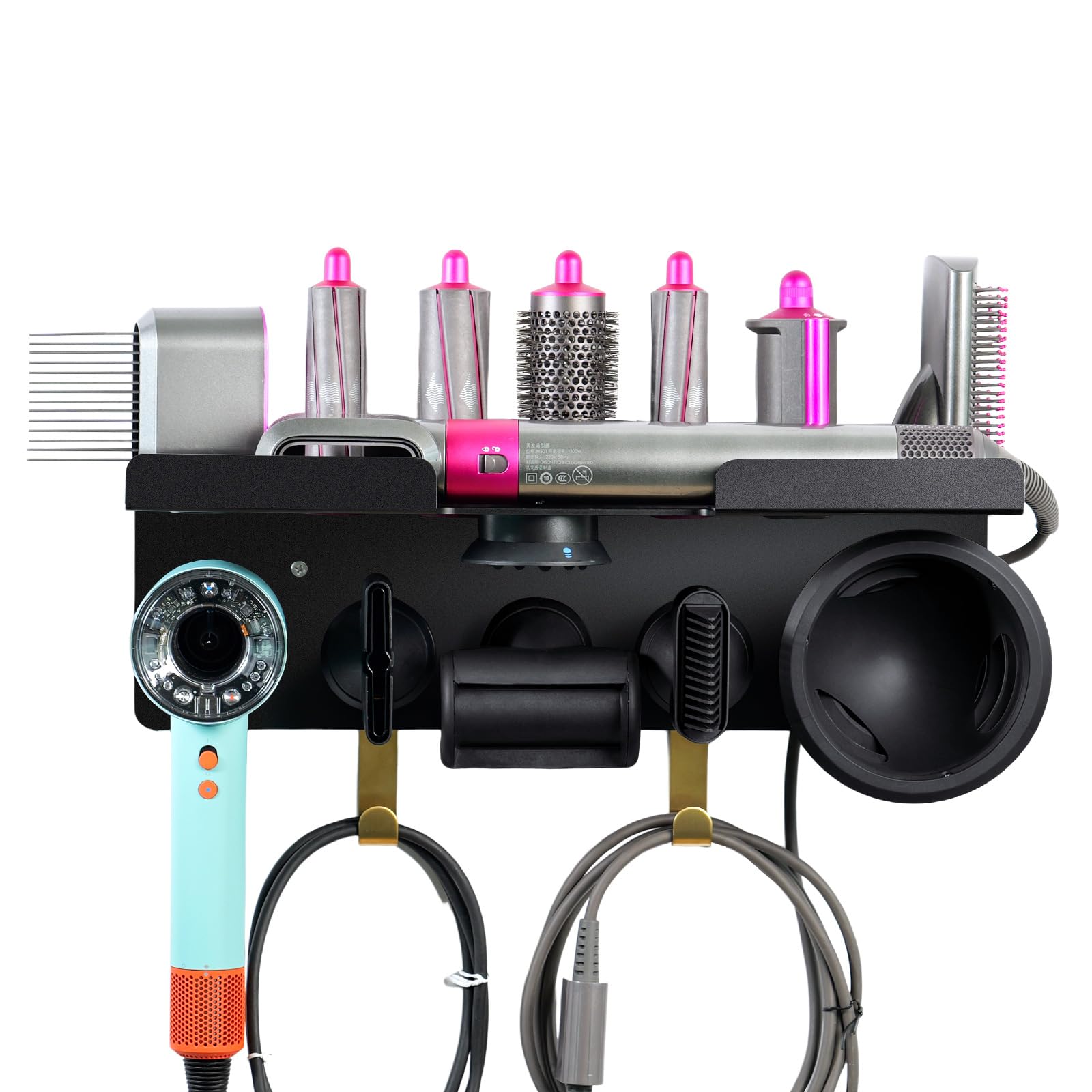 Dyson Airwrap Holder Wall Mounted - 2 in 1 Hair Dryer & Styler Organizer with Magnetic Hook for HD16 Dyson Airwrap | Bathroom Storage Solution for Hair Tools, Curling Irons & Accessories