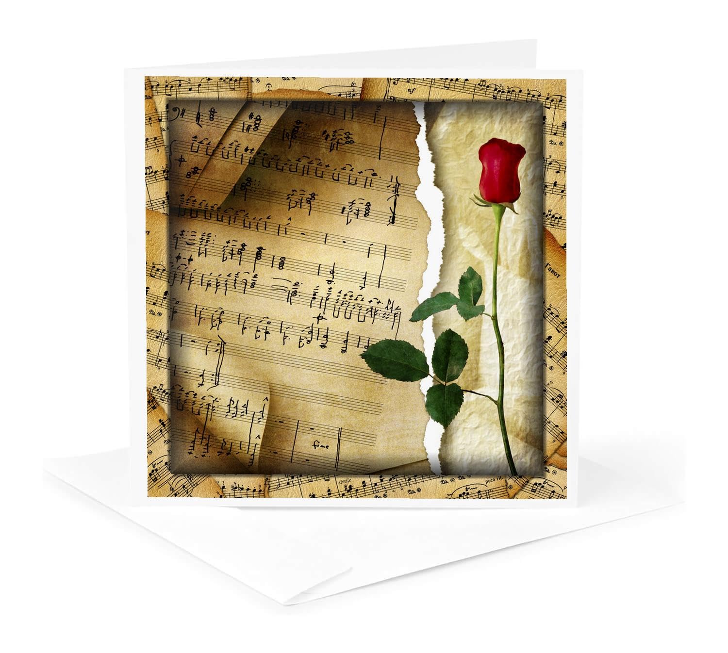 12 Pack Greeting Cards with Rose & Music Themes - Perfect for Birthdays, Anniversaries & Special Occasions