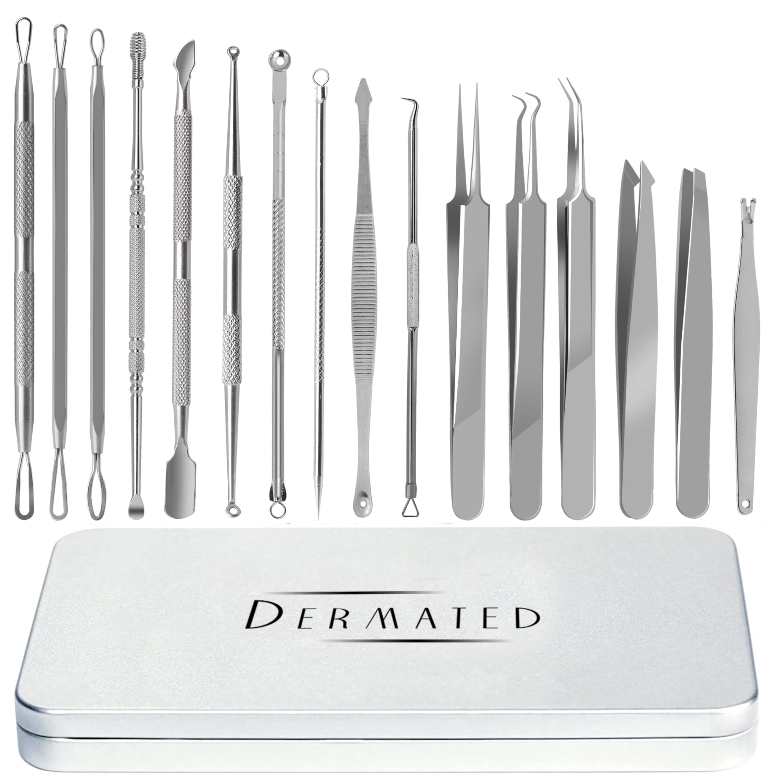 16 Pcs Blackhead Remover Kit - 2025 Professional Stainless Steel Pimple Extractor Tools for Blackheads, Acne, Whiteheads & Blemishes | Perfect for Facial & Nose Care | Ideal for Home Spa, Travel & Daily Skincare Routine