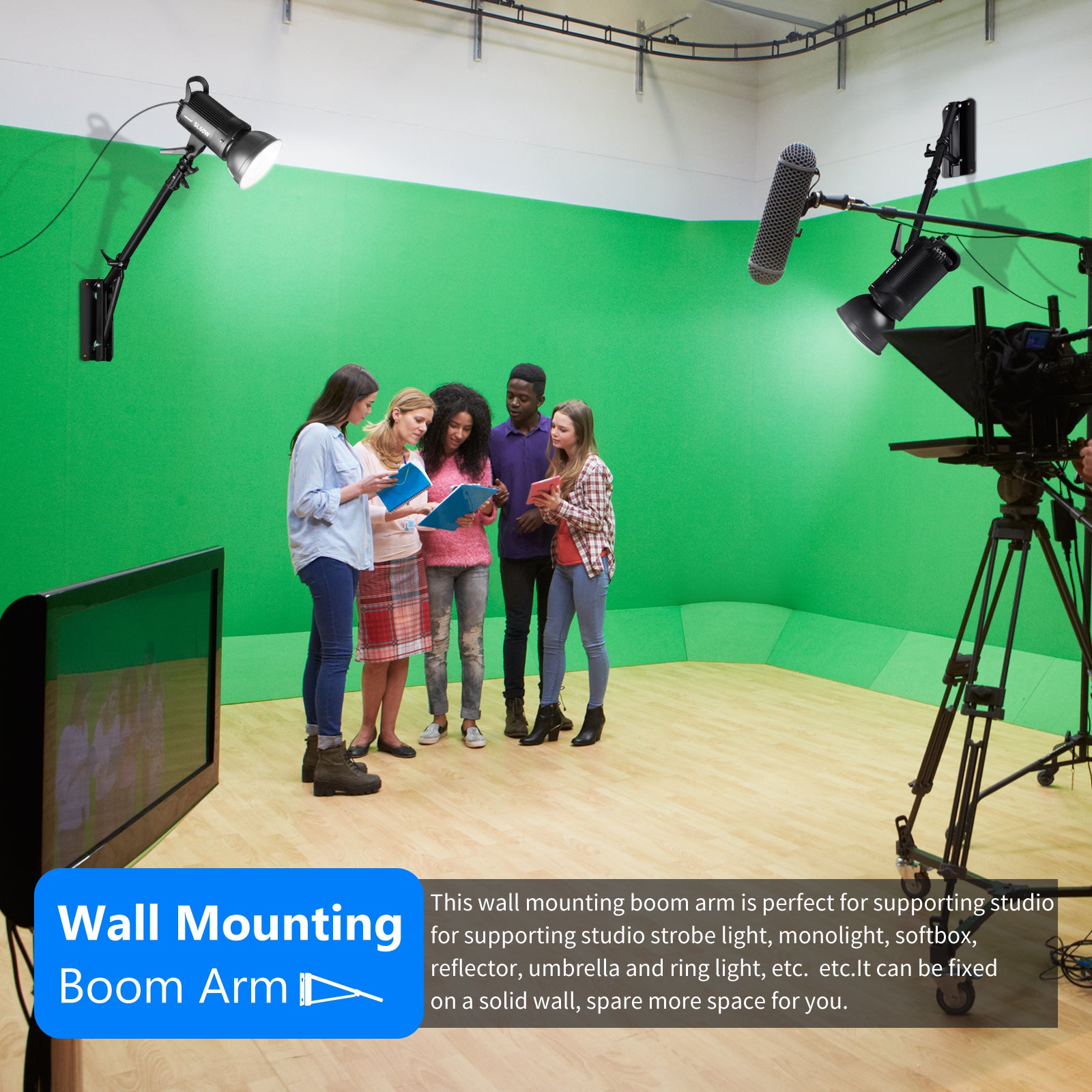 NEEWER 169cm Adjustable Wall Mount Boom Arm for Microphones, Lights & Cameras - Perfect for Home Studios, Podcasting & Video Recording