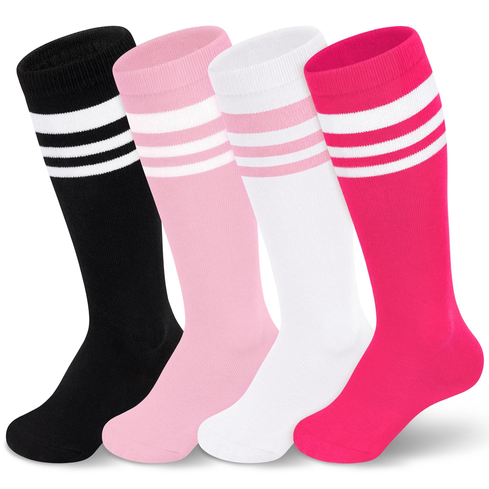 4 Pairs Toddler Soccer Socks - Breathable Cotton Youth Athletic Socks for Boys & Girls - Perfect for Soccer, Baseball, Softball & Sports Training