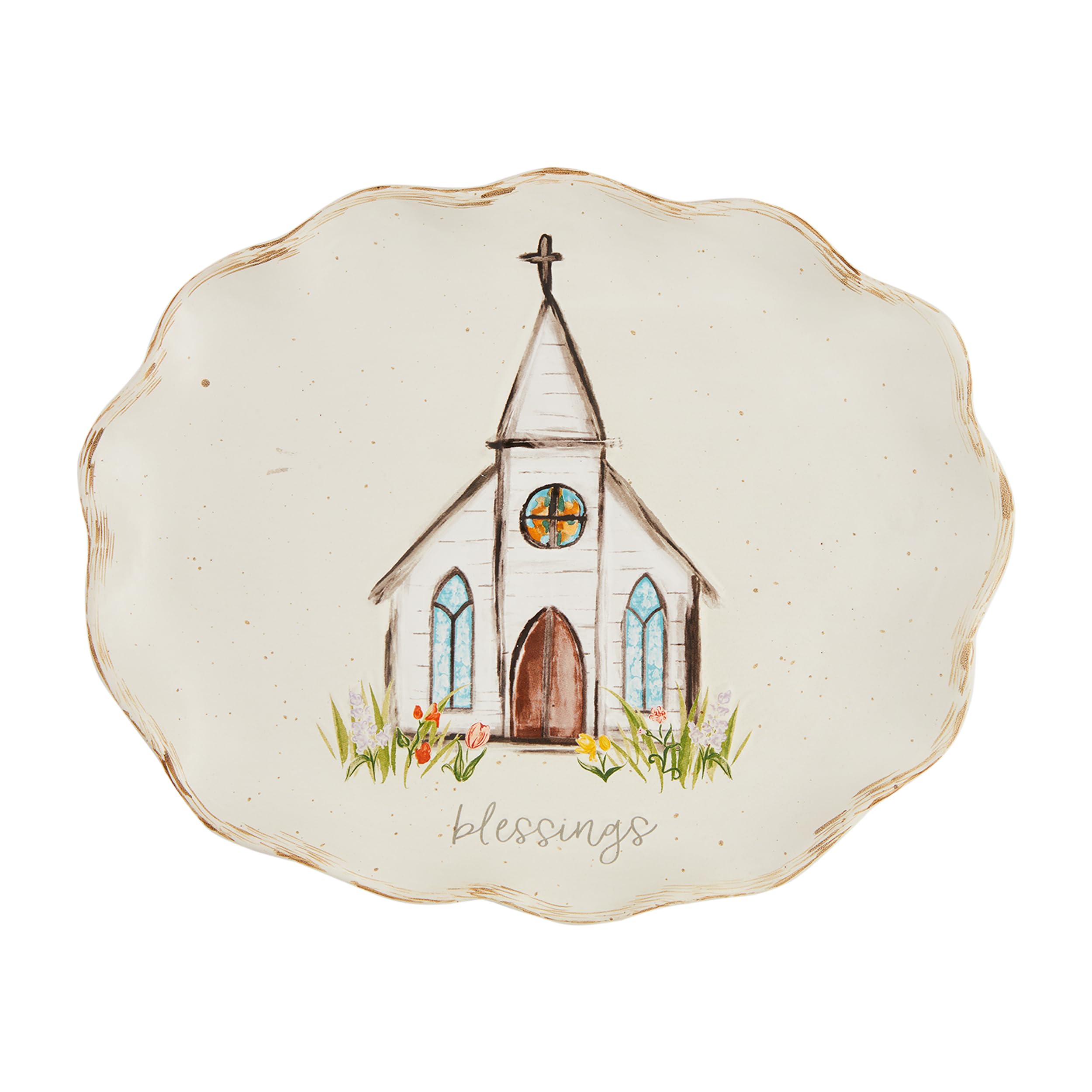 Mud Pie Scallop Edge White Ceramic Serving Platter 10.25