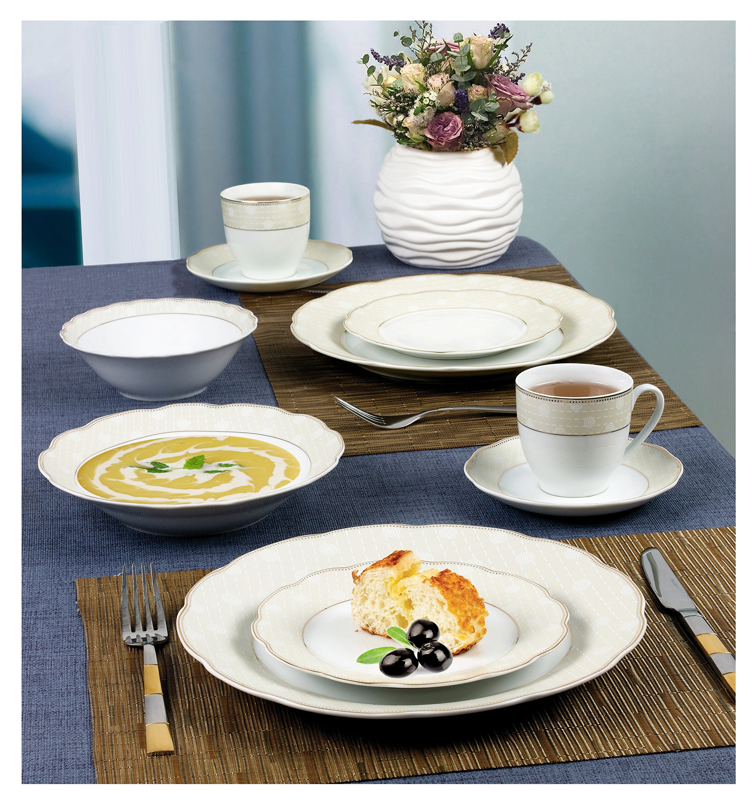 57-Piece Porcelain Dinnerware Set for 8 - Elegant Wavy Tova Collection | Perfect for Dinner Parties, Weddings & Formal Dining