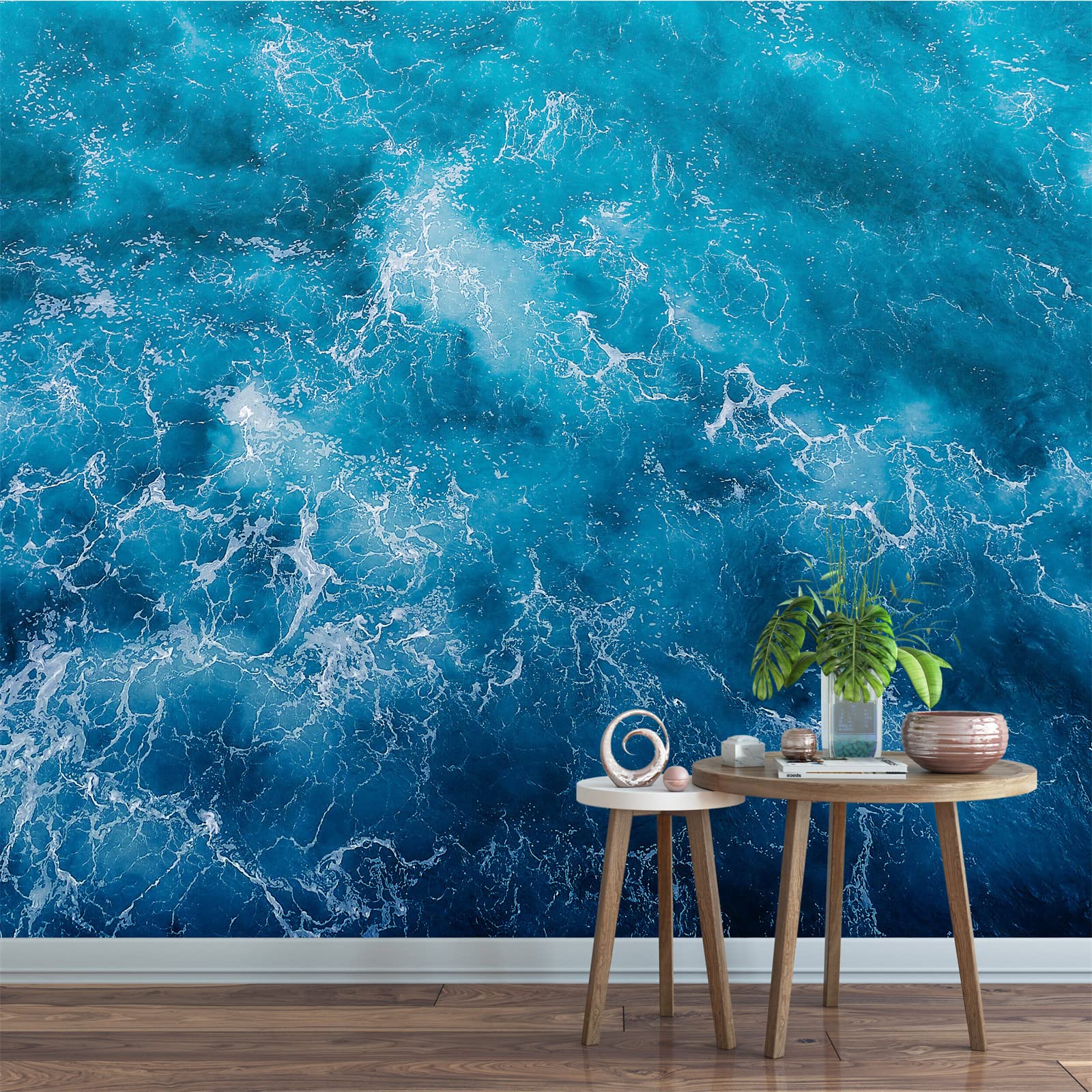 Blue Ocean Waves Scenic Wall Mural - Removable Peel & Stick Wallpaper for Living Room, Bedroom, Office Decor (144
