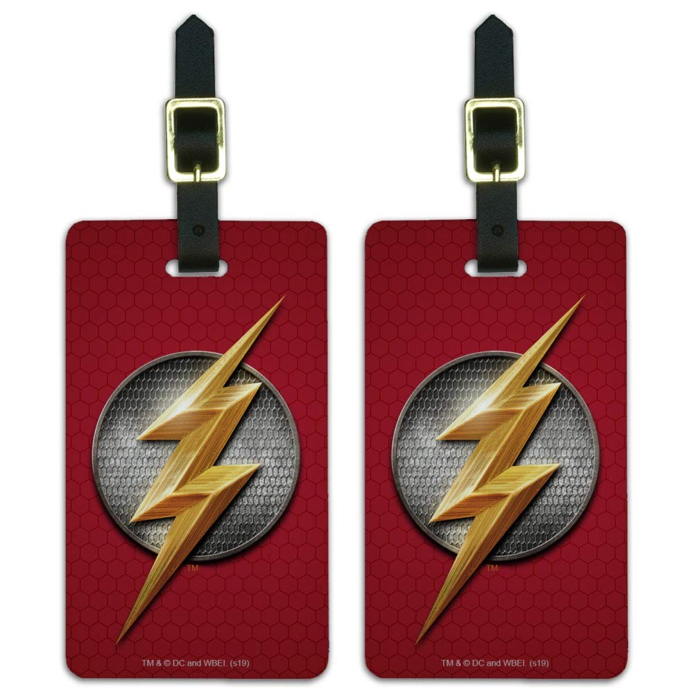Justice League Movie Flash Logo Luggage ID Tags - Set of 2 Waterproof Travel Bag Tags for Suitcases, Backpacks & Carry-Ons (Superhero Gift for DC Fans)