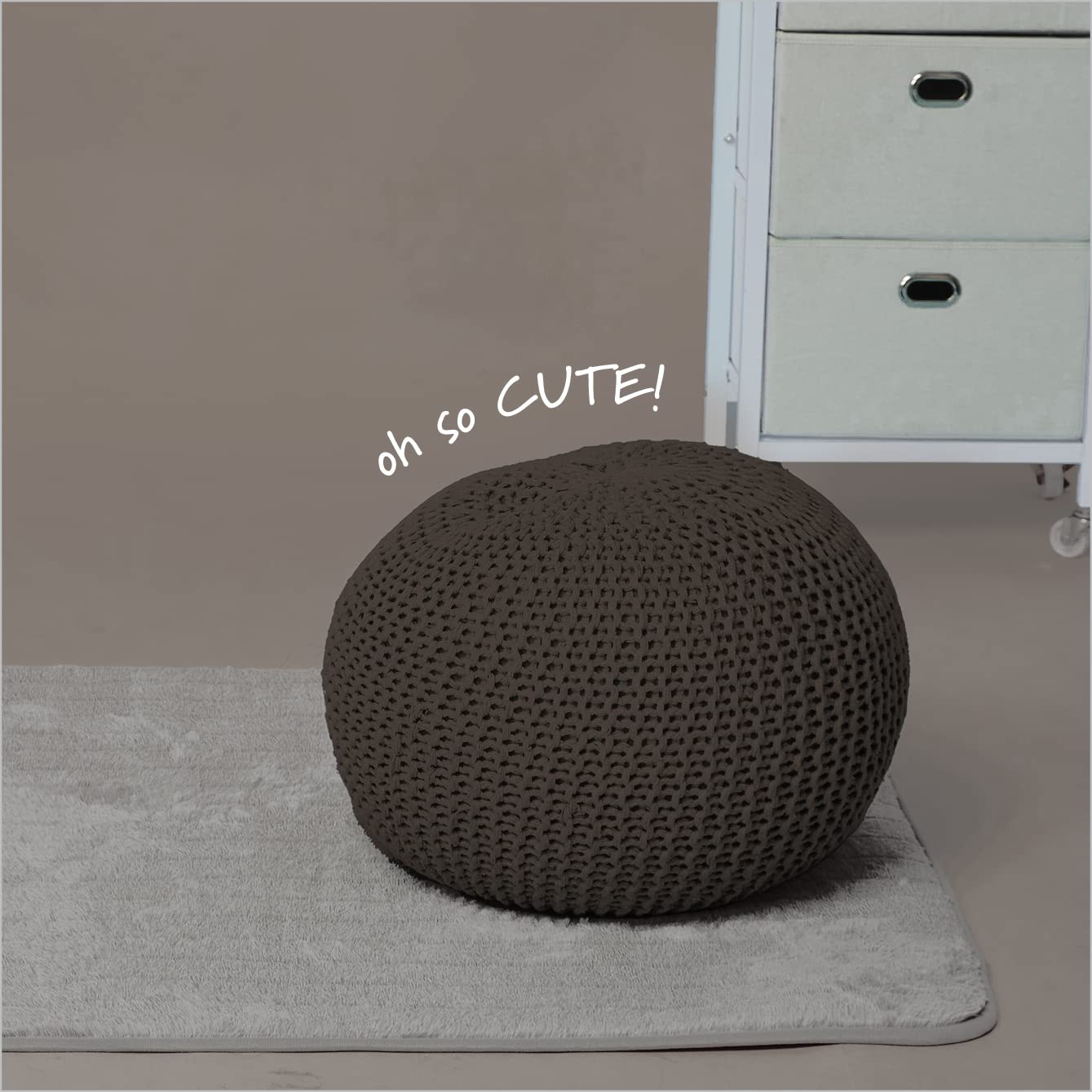Hand Woven Cotton Round Knit Pouf - Brown Boho Chic Ottoman for Living Room, Bedroom & Nursery - Perfect Footrest, Extra Seating & Stylish Home Decor
