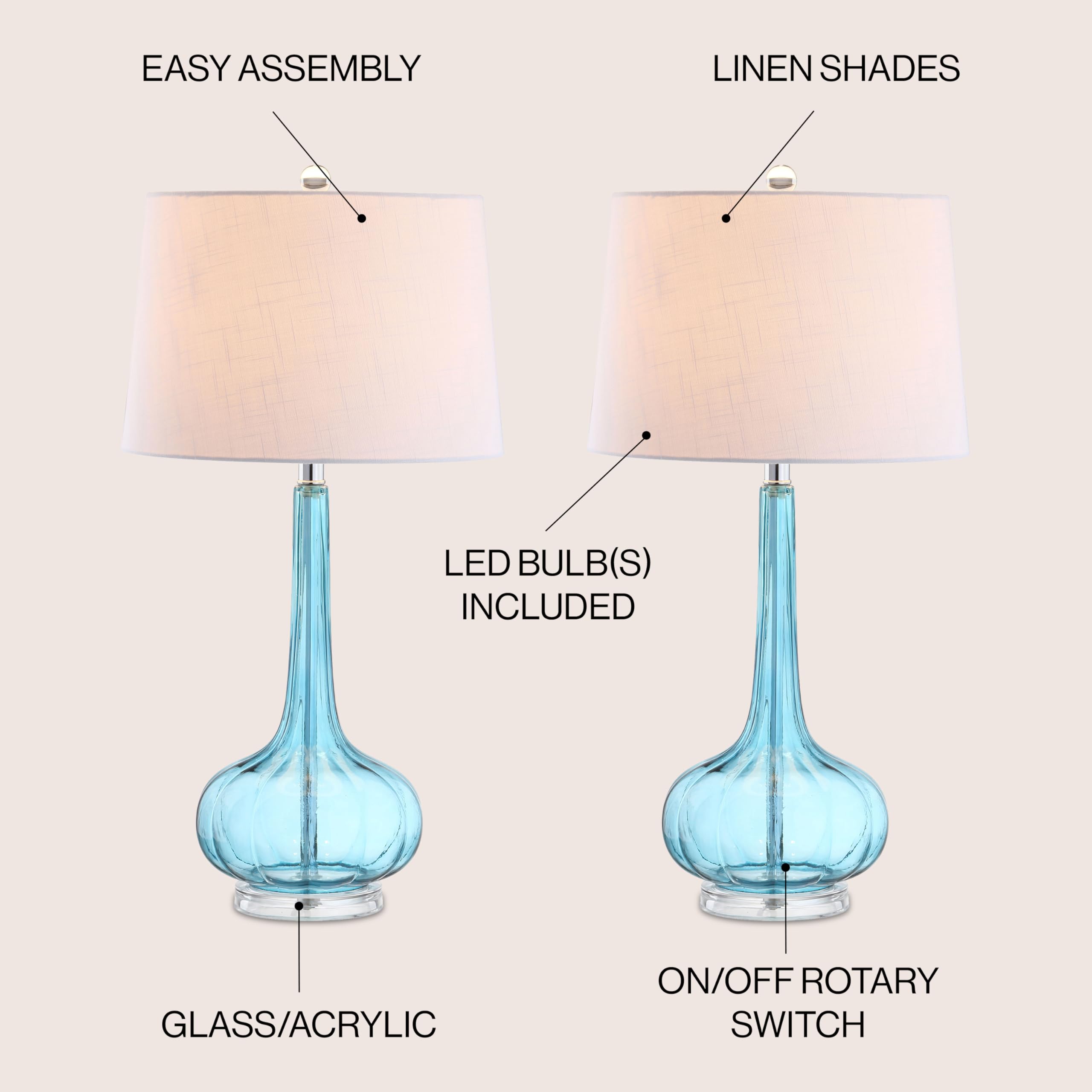 JONATHAN Y JYL1079B-SET2 Set of 2 Modern Glass Teardrop LED Table Lamps - 28.5