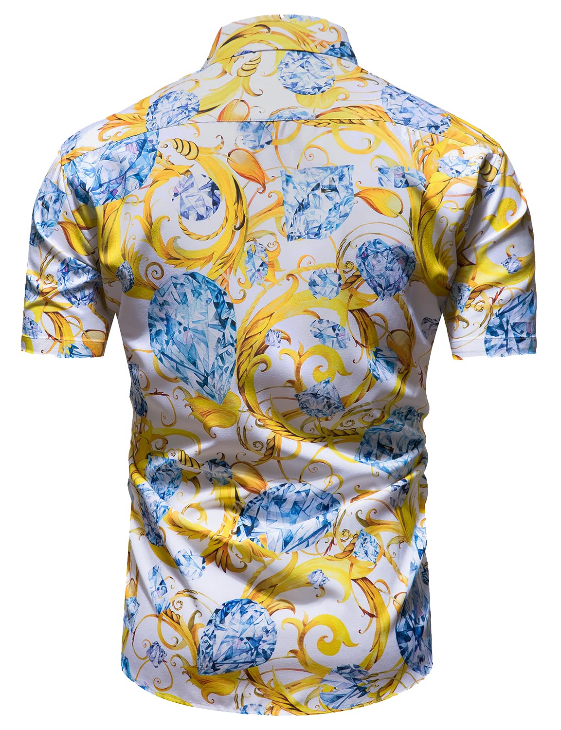 Luxury Men's Black & Gold Baroque Print Short Sleeve Dress Shirt - Chain Design Button Down Casual Shirt for Business, Party & Special Occasions