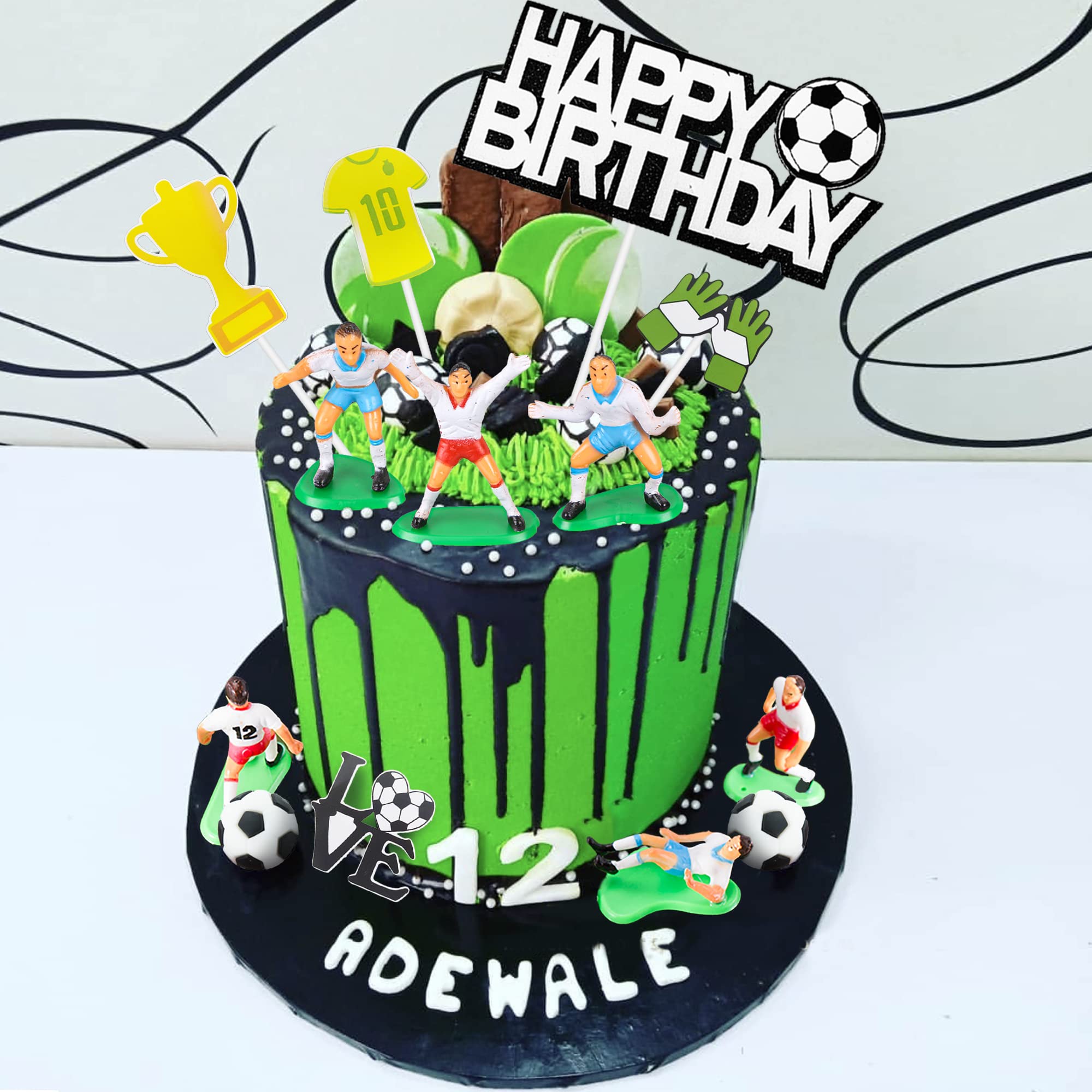 19-Piece Soccer Cake Topper Set - Soccer Ball & Player Theme Decorations for Football Birthday Parties, Men's Sports Events & Kids' Soccer Celebrations - Perfect for Birthday Cakes, Club Parties & Sport-Themed Desserts