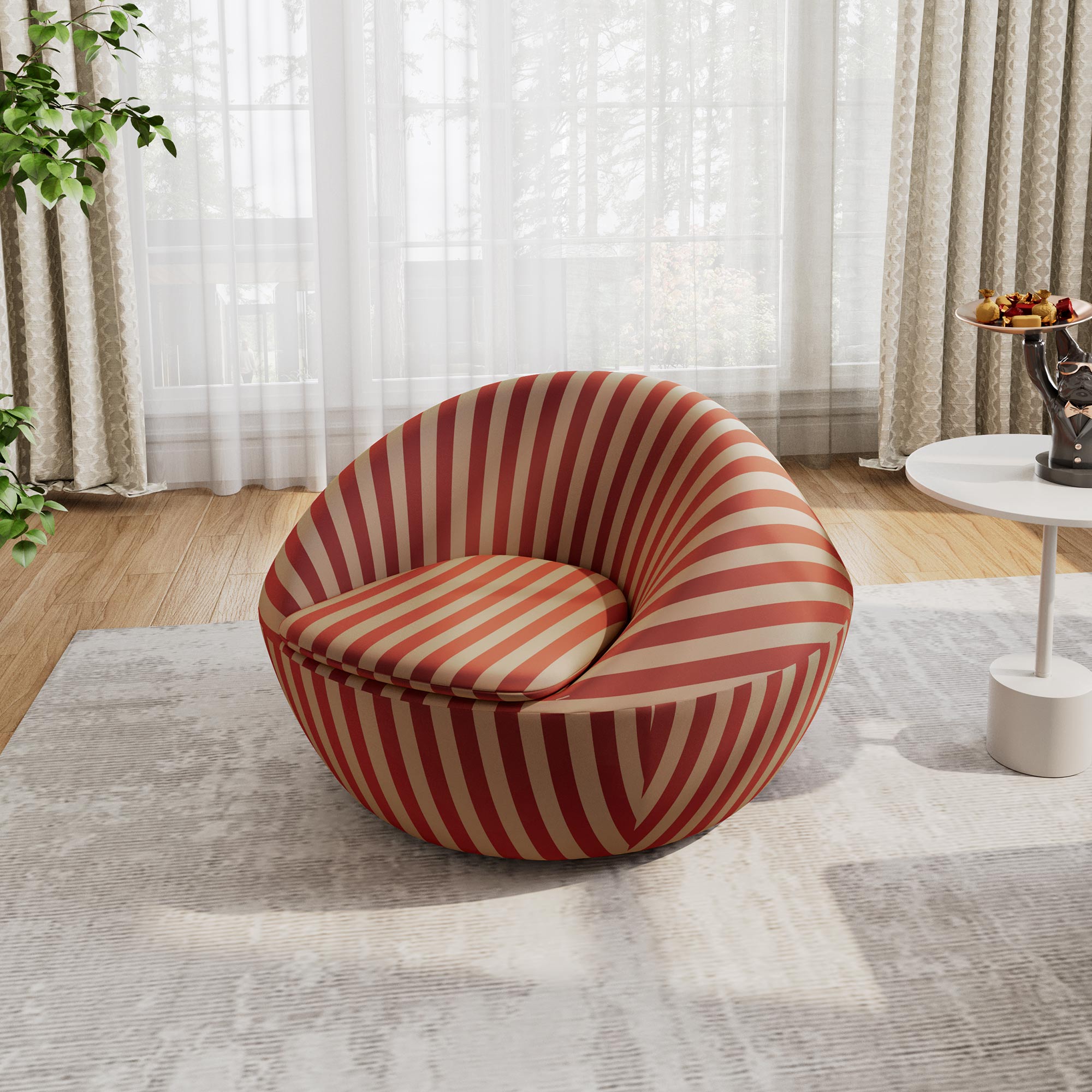 Stylish Red, Yellow & Blue Striped Lounge Chair - Modern Accent Chair for Living Room, Bedroom, or Patio Decor