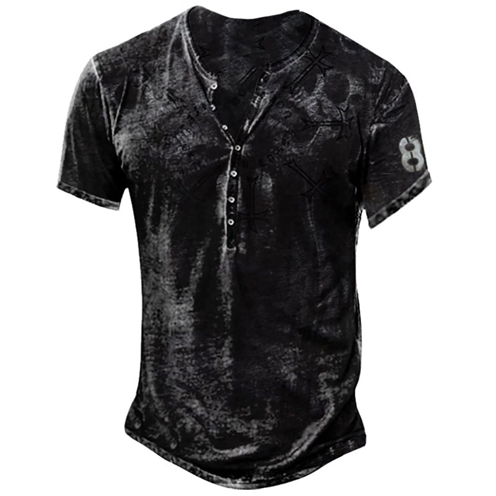 **WENKOMG1 Men's Vintage Henley Shirt - Short Sleeve Casual V-Neck T-Shirt for Spring & Summer | Outdoor, Travel, and Everyday Wear**