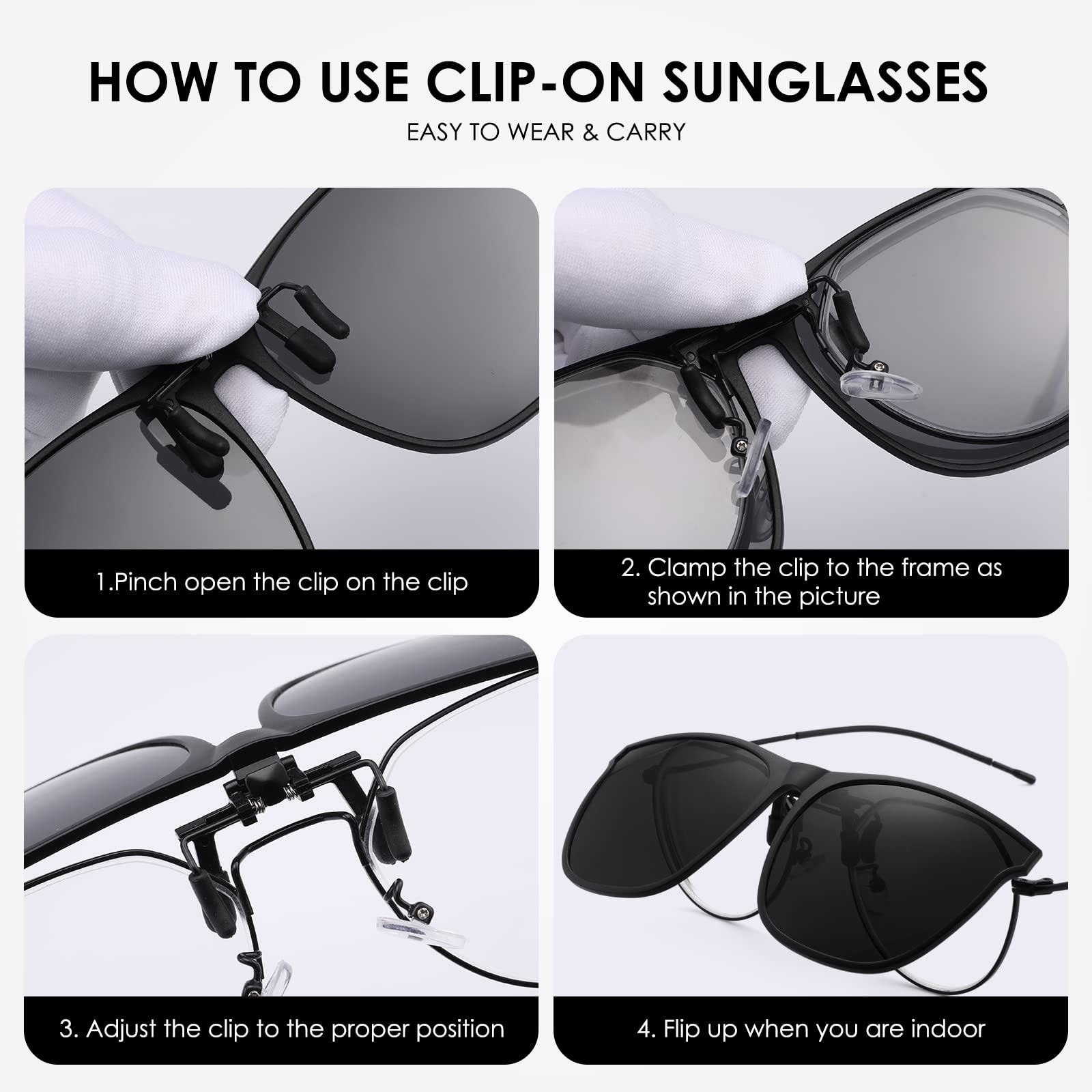 Polarized Clip-On Sunglasses for Men & Women – UV 400 Protection, Flip-Up Design for Prescription Glasses – Perfect for Driving, Outdoor Activities & Sports
