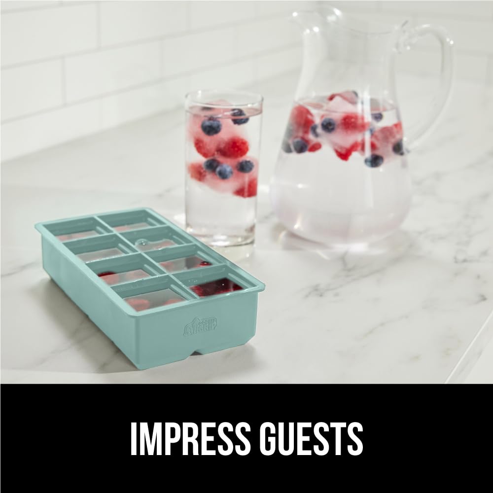 GORILLA GRIP Large Silicone Ice Cube Tray for Freezer - Stackable Lid, Easy Release Mold, 8 Giant Square Slow-Melting Ice Cubes for Whiskey, Cocktails, Iced Coffee | Perfect for Home Bars, Kitchen Essentials & Entertaining | 1-Pack Mint Green
